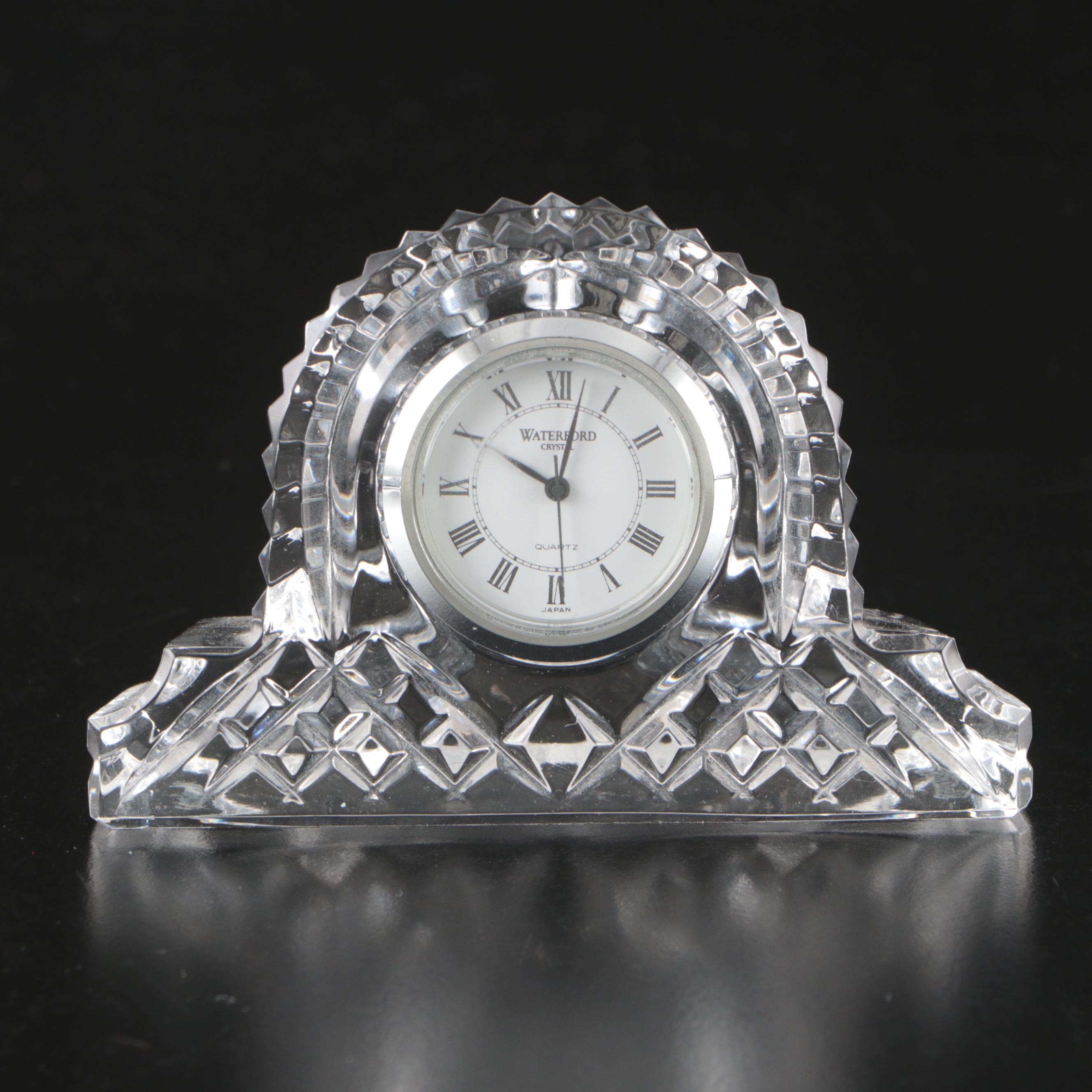 Waterford Crystal Candlesticks and Clock with Other Crystal Table Accessories