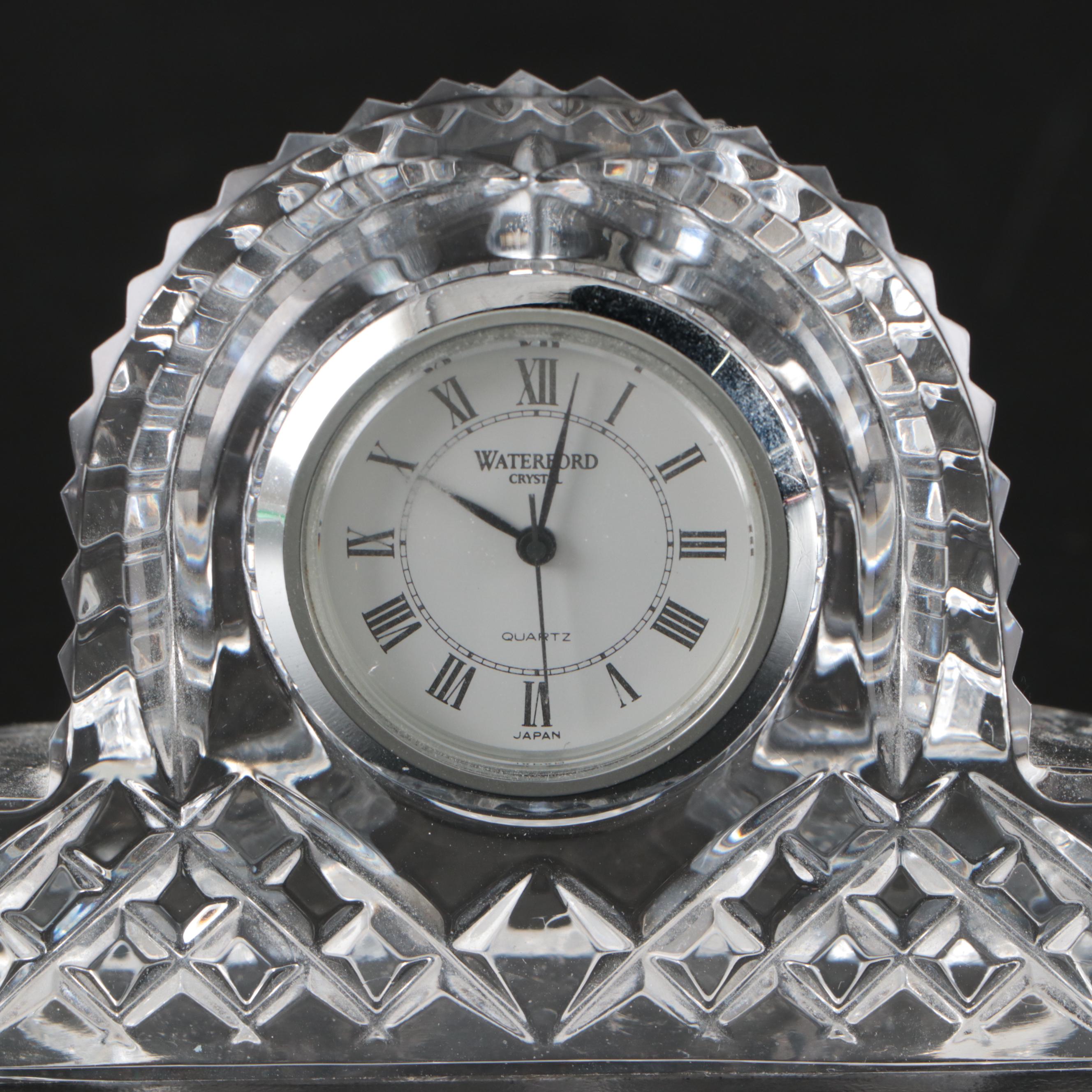 Waterford Crystal Candlesticks and Clock with Other Crystal Table Accessories