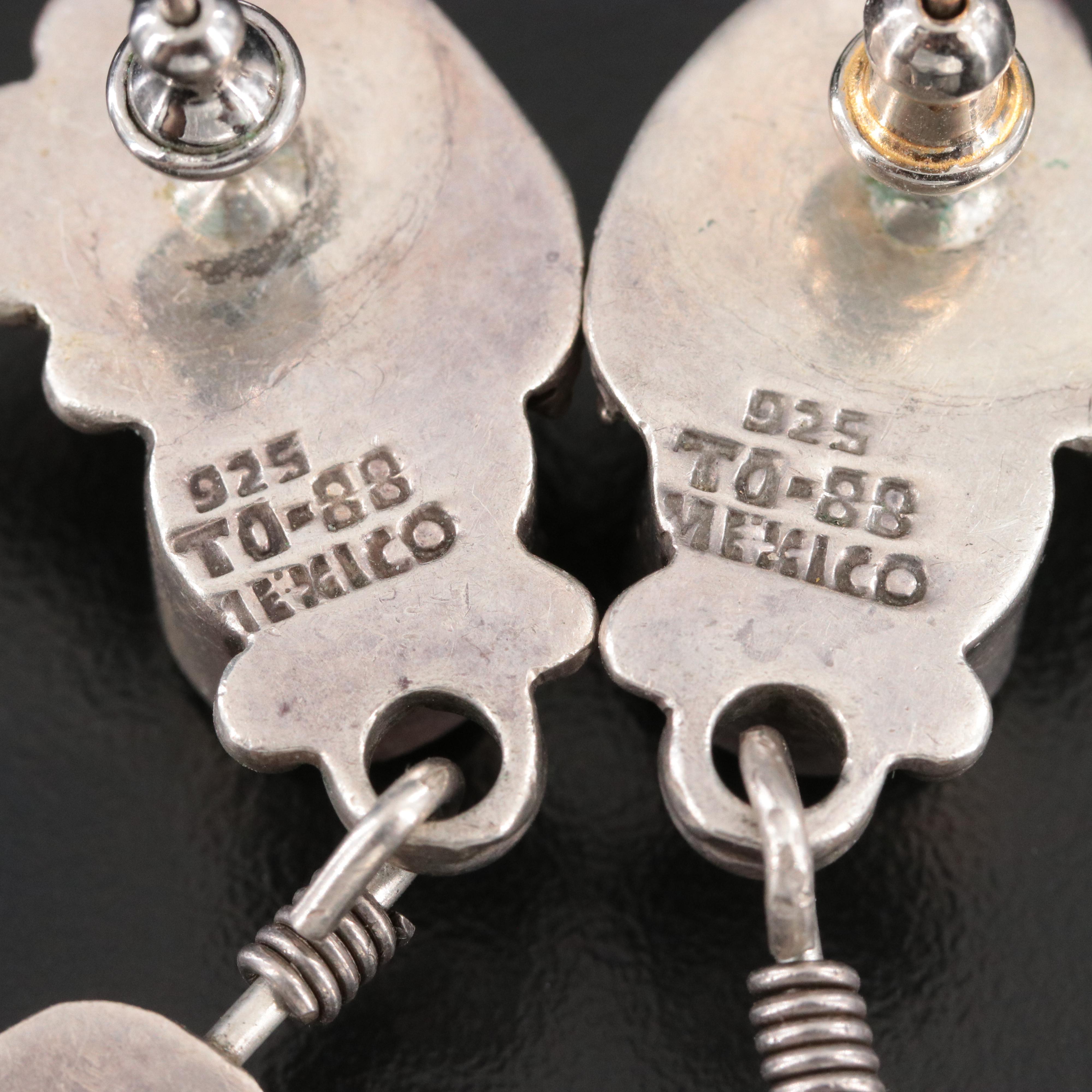 Mexican Sterling Malachite Feather Earrings