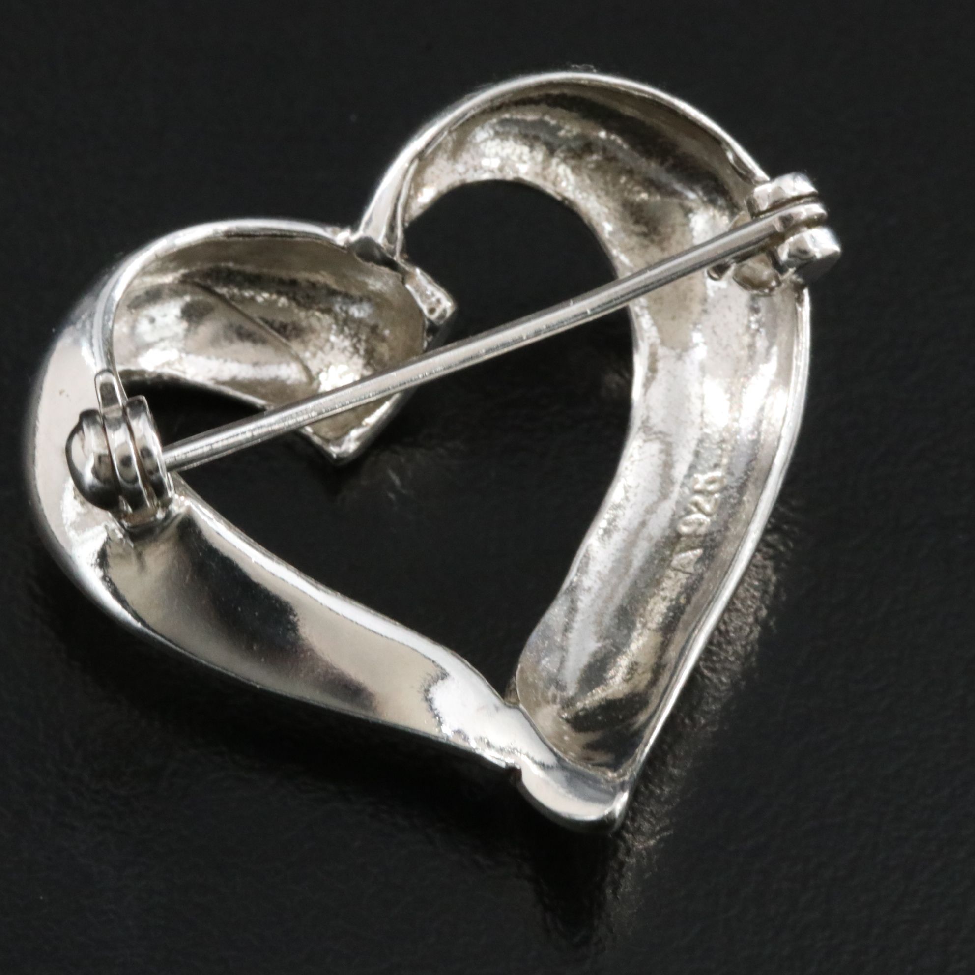 Sterling Open Heart Brooch