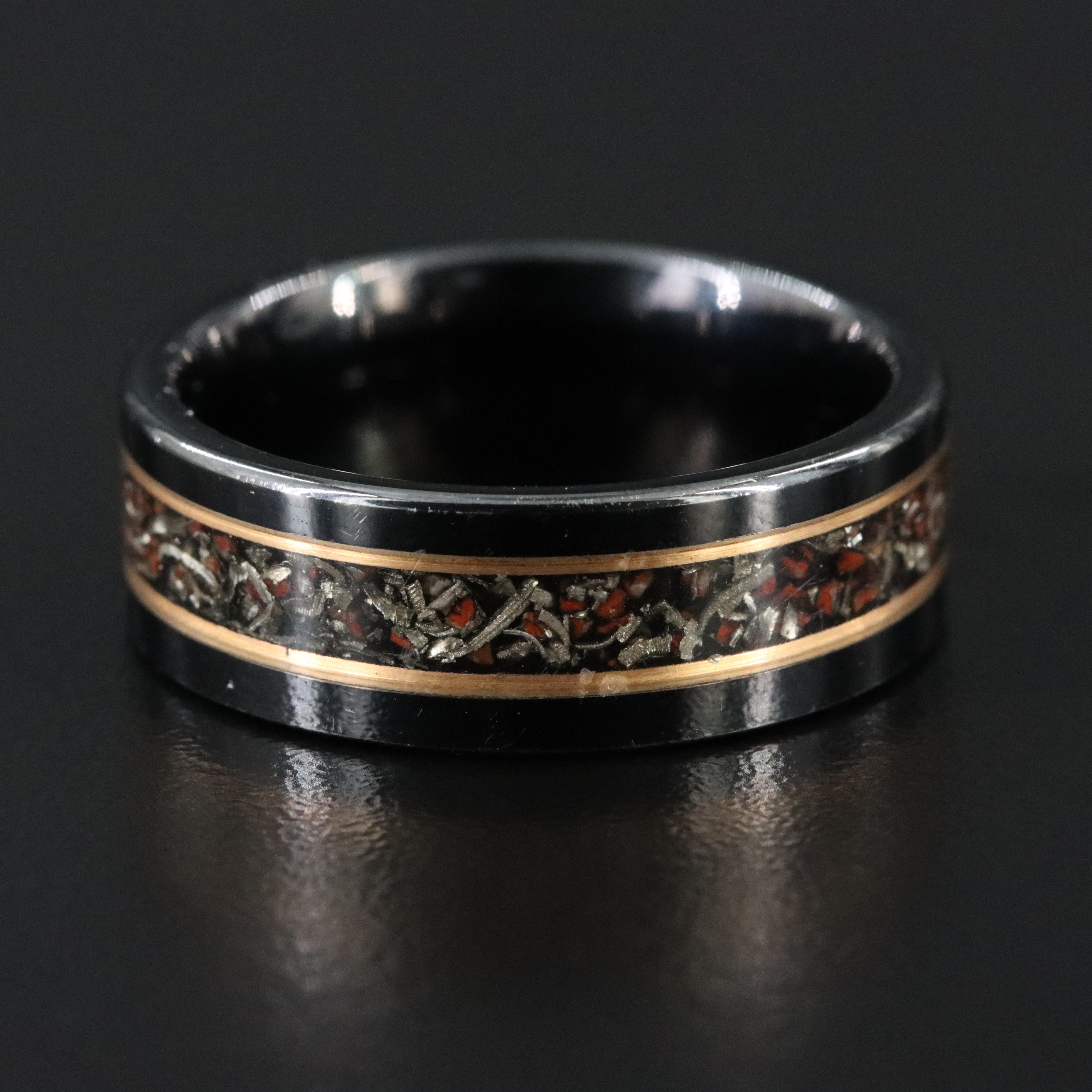 Thorum "The Jurassic" Tungsten, T-Rex Dinosaur Bone, and Meteorite Band with Box