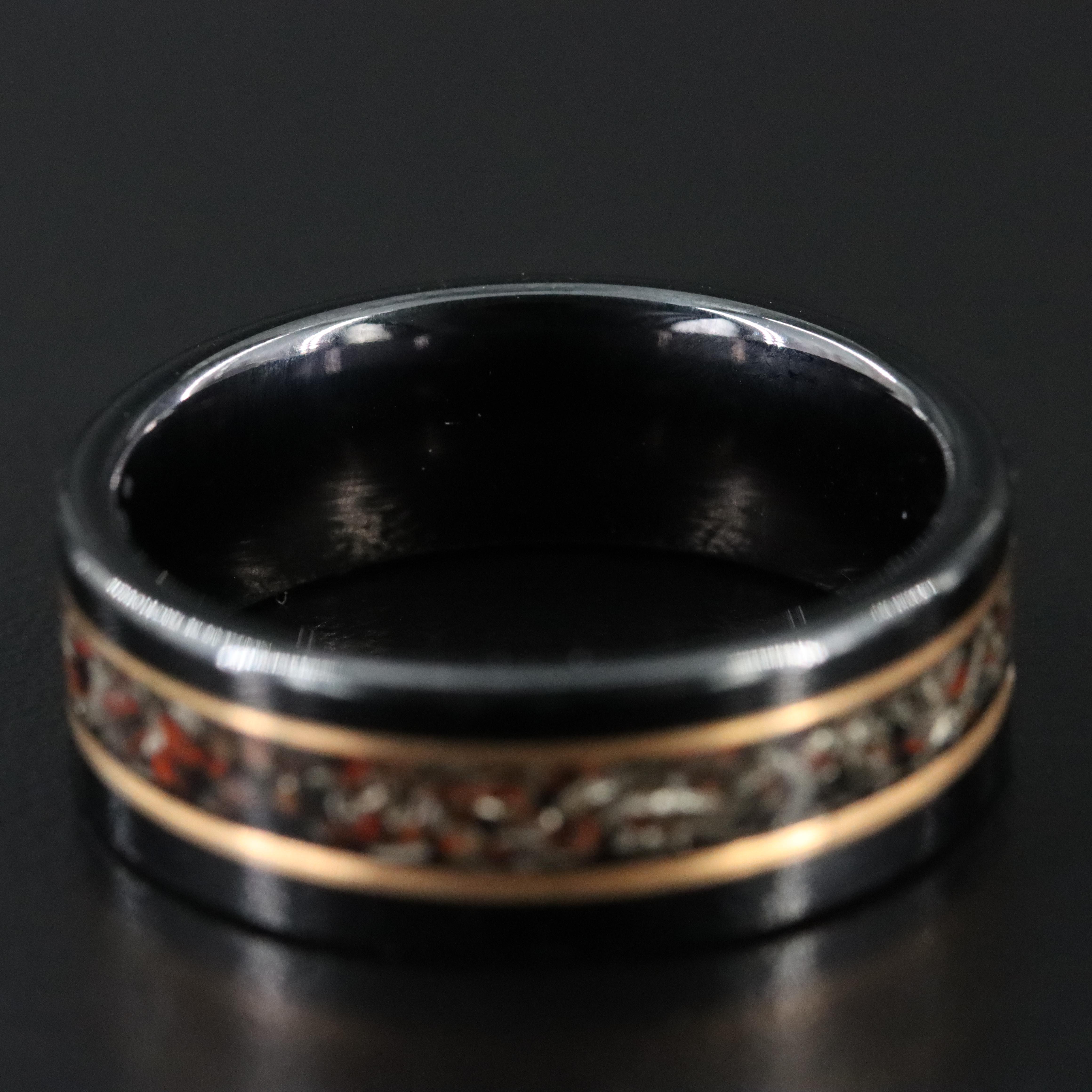 Thorum "The Jurassic" Tungsten, T-Rex Dinosaur Bone, and Meteorite Band with Box