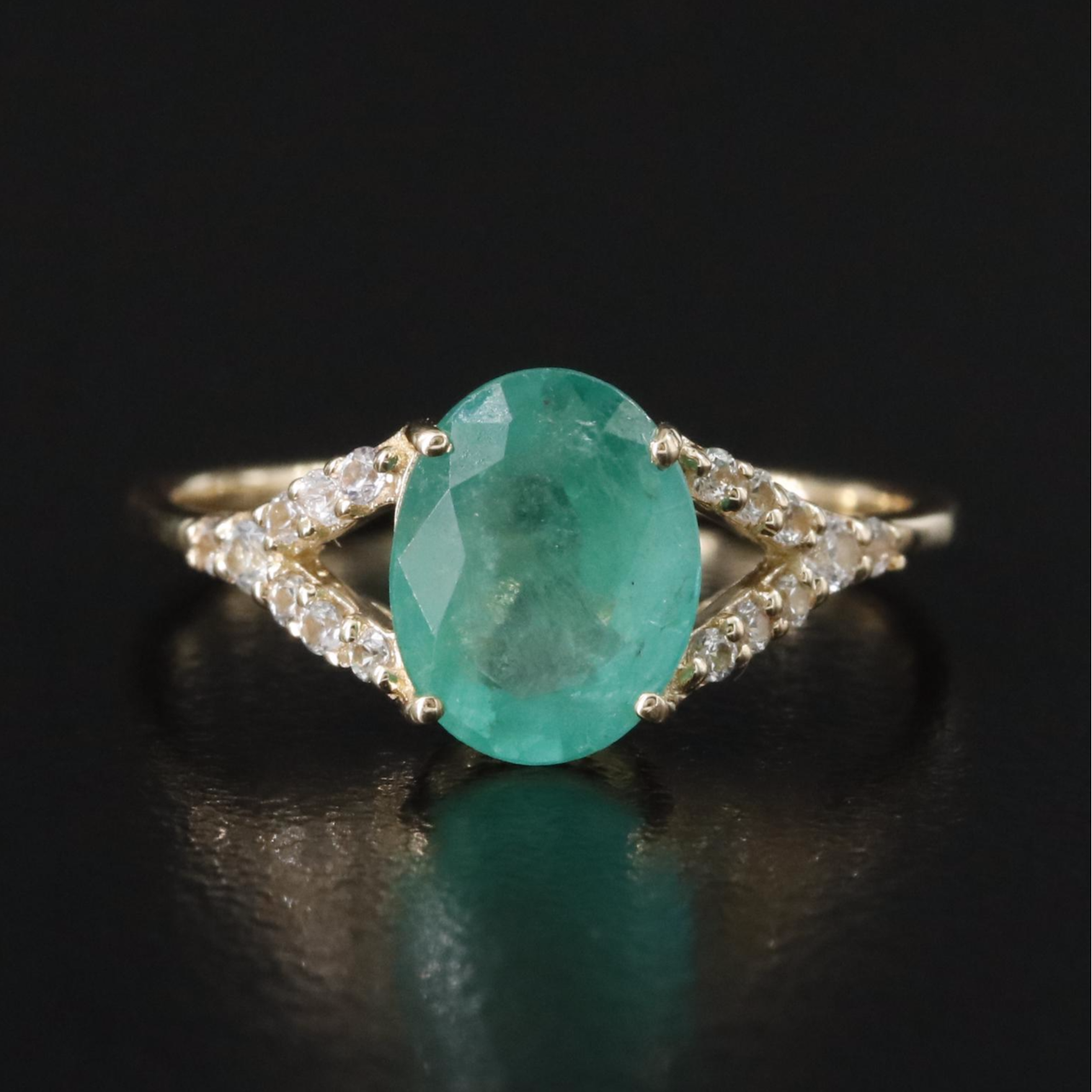 14K 1.70 CT Emerald and White Sapphire Ring