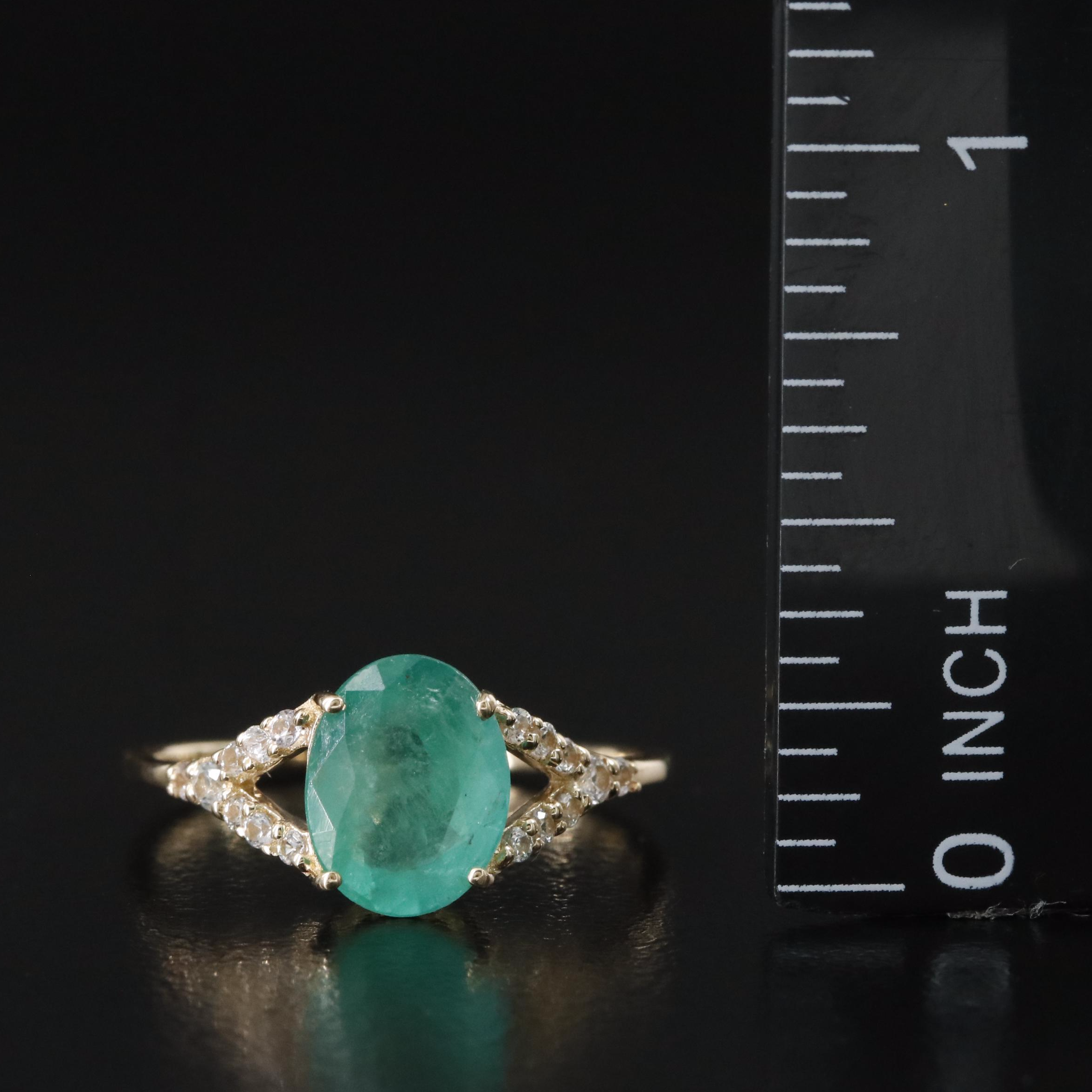 14K 1.70 CT Emerald and White Sapphire Ring