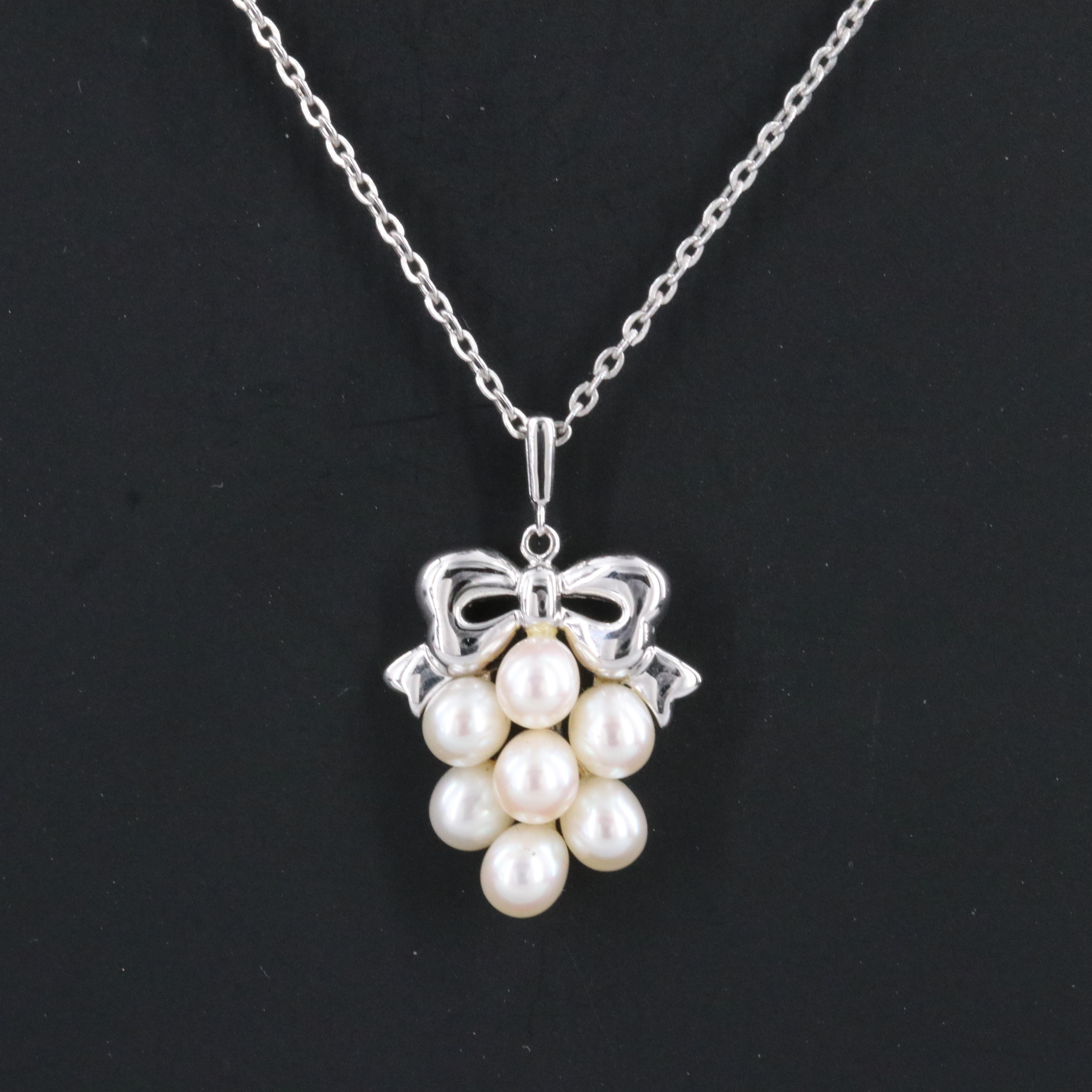 Mikimoto Sterling Pearl Grape Cluster Pendant Necklace
