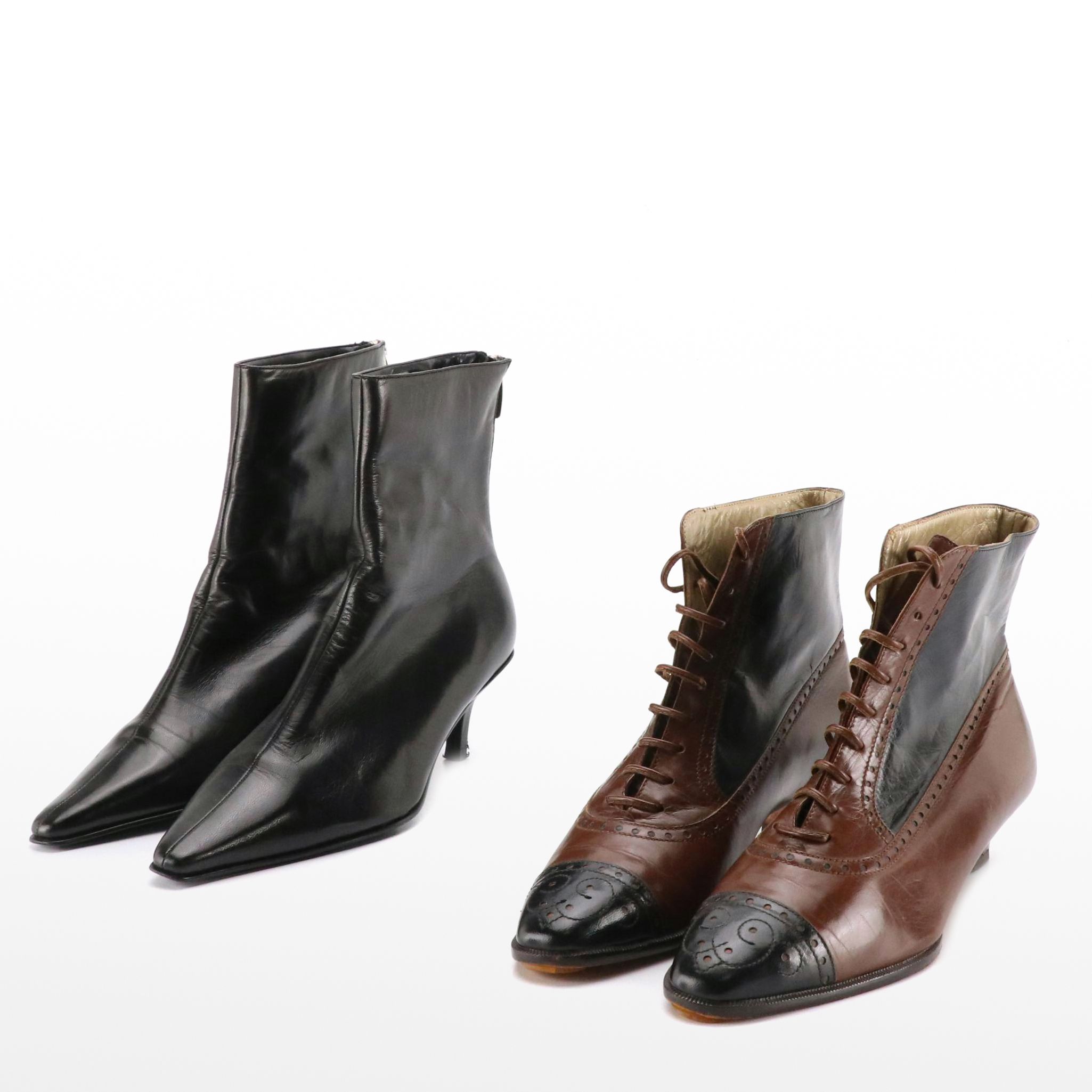 Anne Klein Black Leather Pointed-Toe and Perry Ellis Lace-Up Ankle Booties