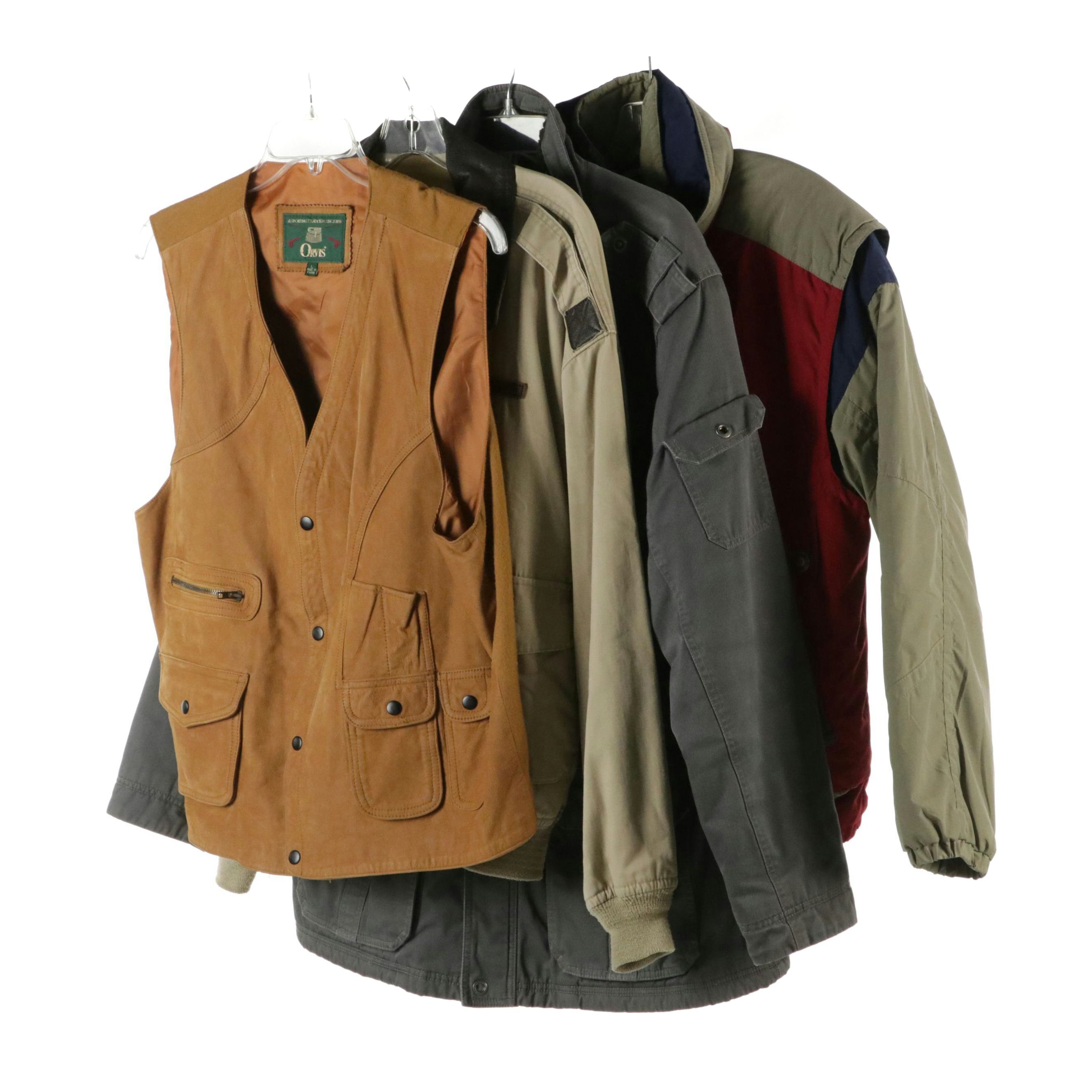 Men's Orvis Cow Hide Suede Utility Vest, Obermeyer Double Layer Coat, and More