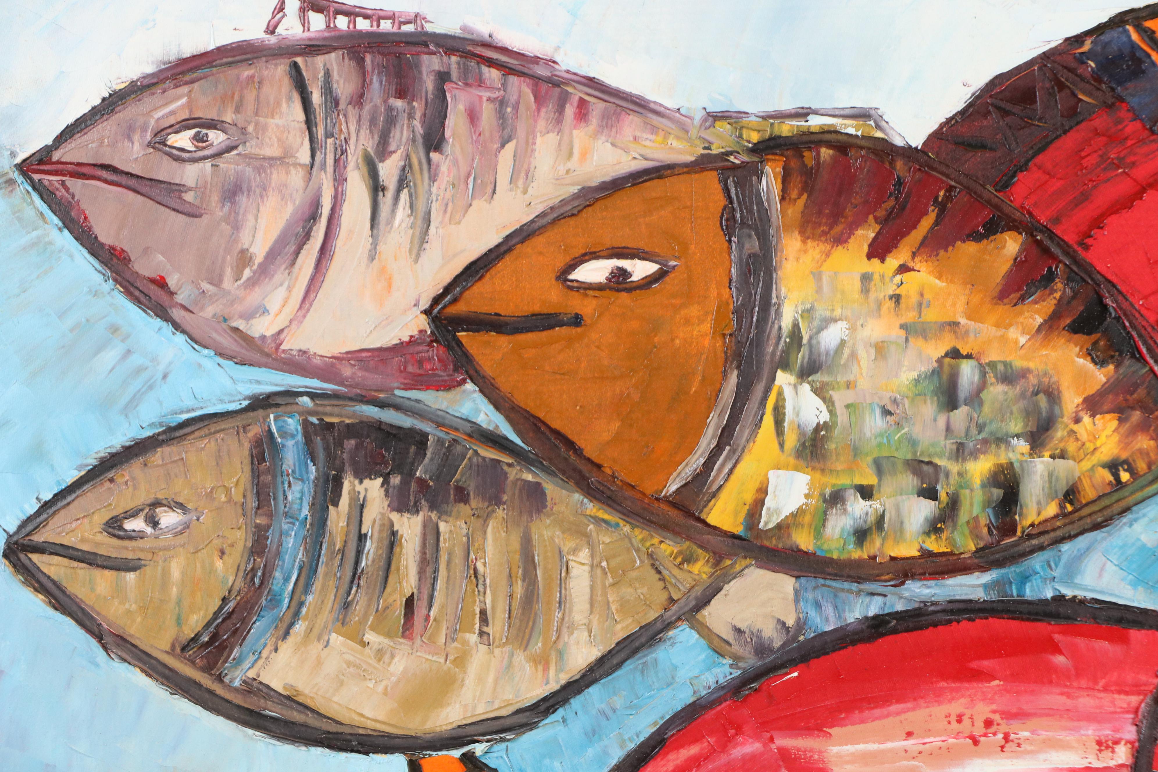 Bayo Ogundele Stylized Oil Painting of Fish, 2025