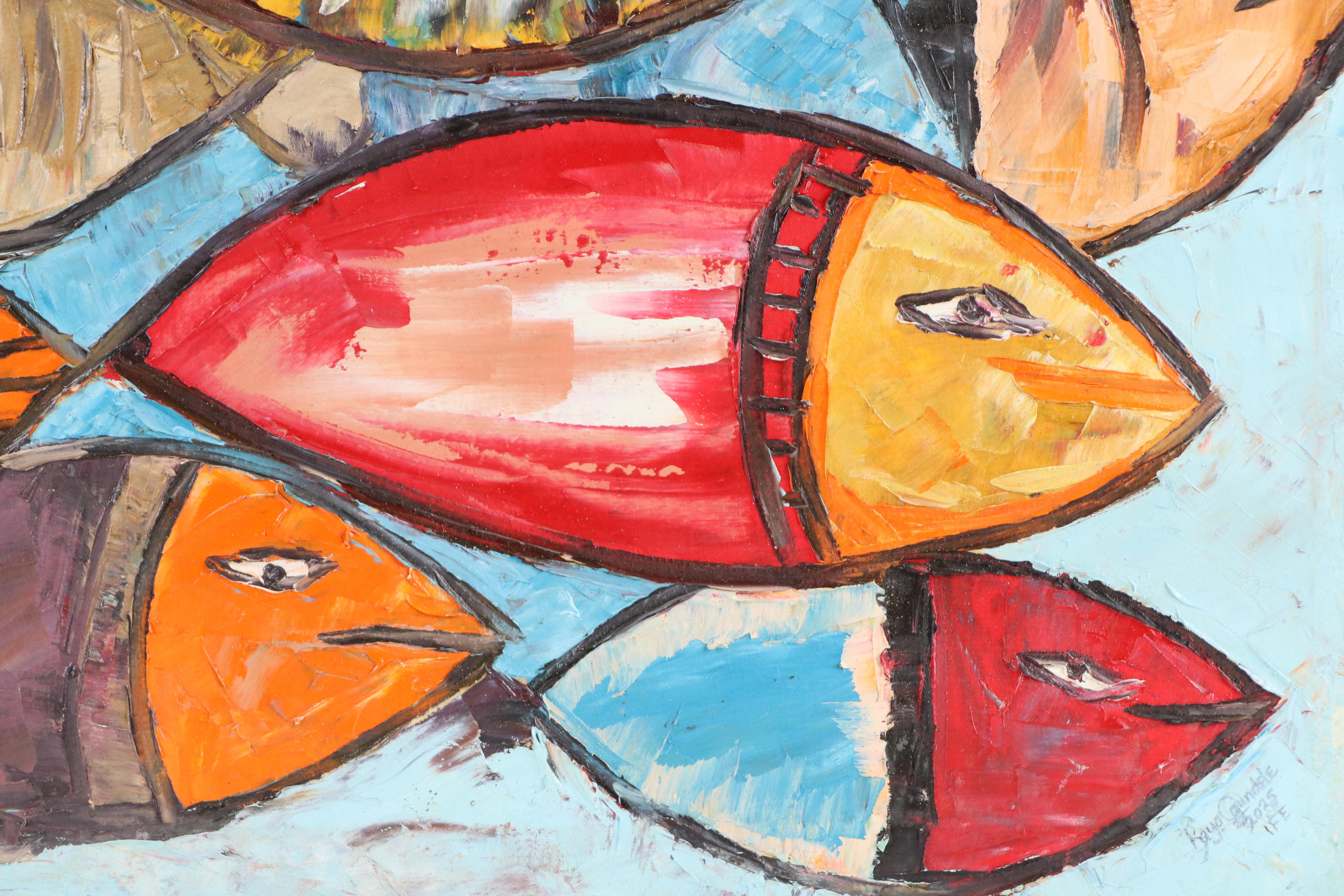 Bayo Ogundele Stylized Oil Painting of Fish, 2025