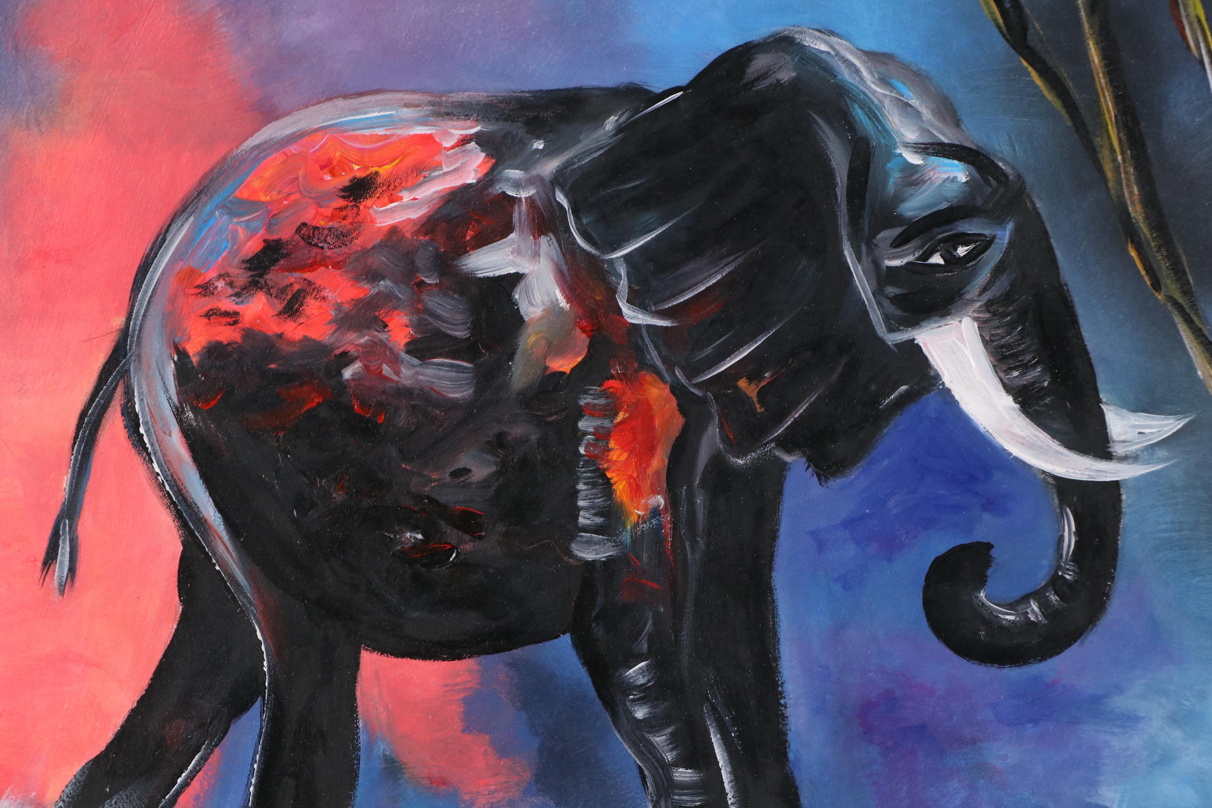 Bayo Ogundele Stylized Oil Painting "Elephant," 2025