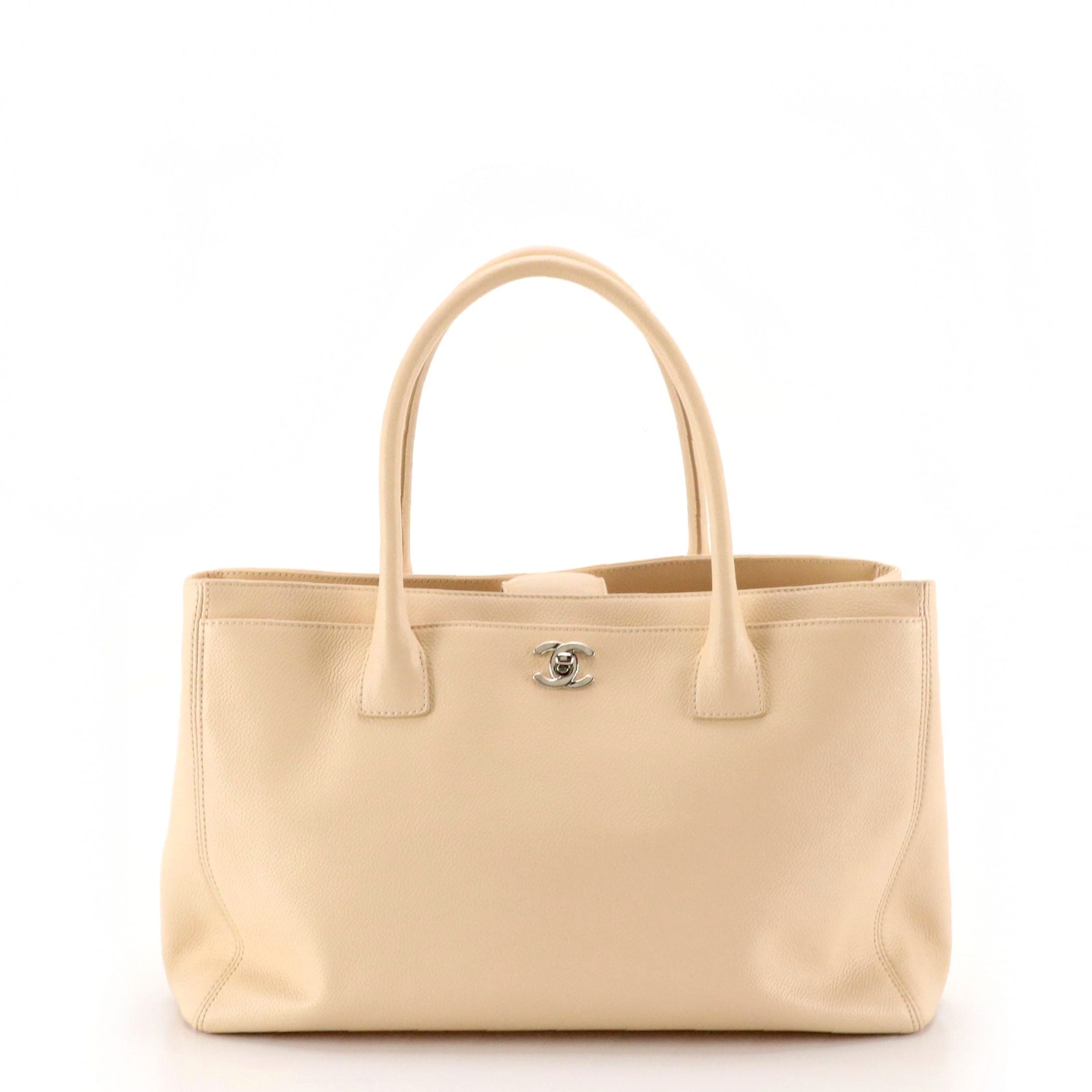 Chanel CC Cerf Executive Medium Tote in Neutral Caviar Leather