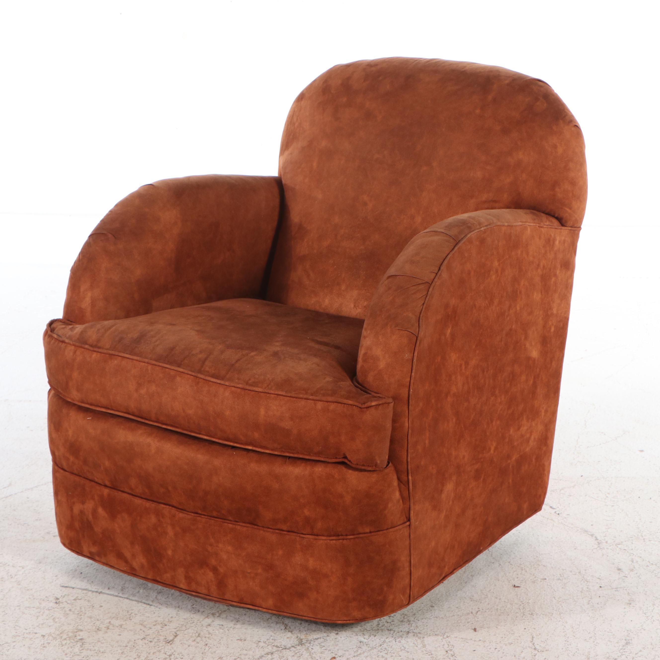 Pair of Art Deco Style Swivel Club Chairs and Waterfall Ottomans