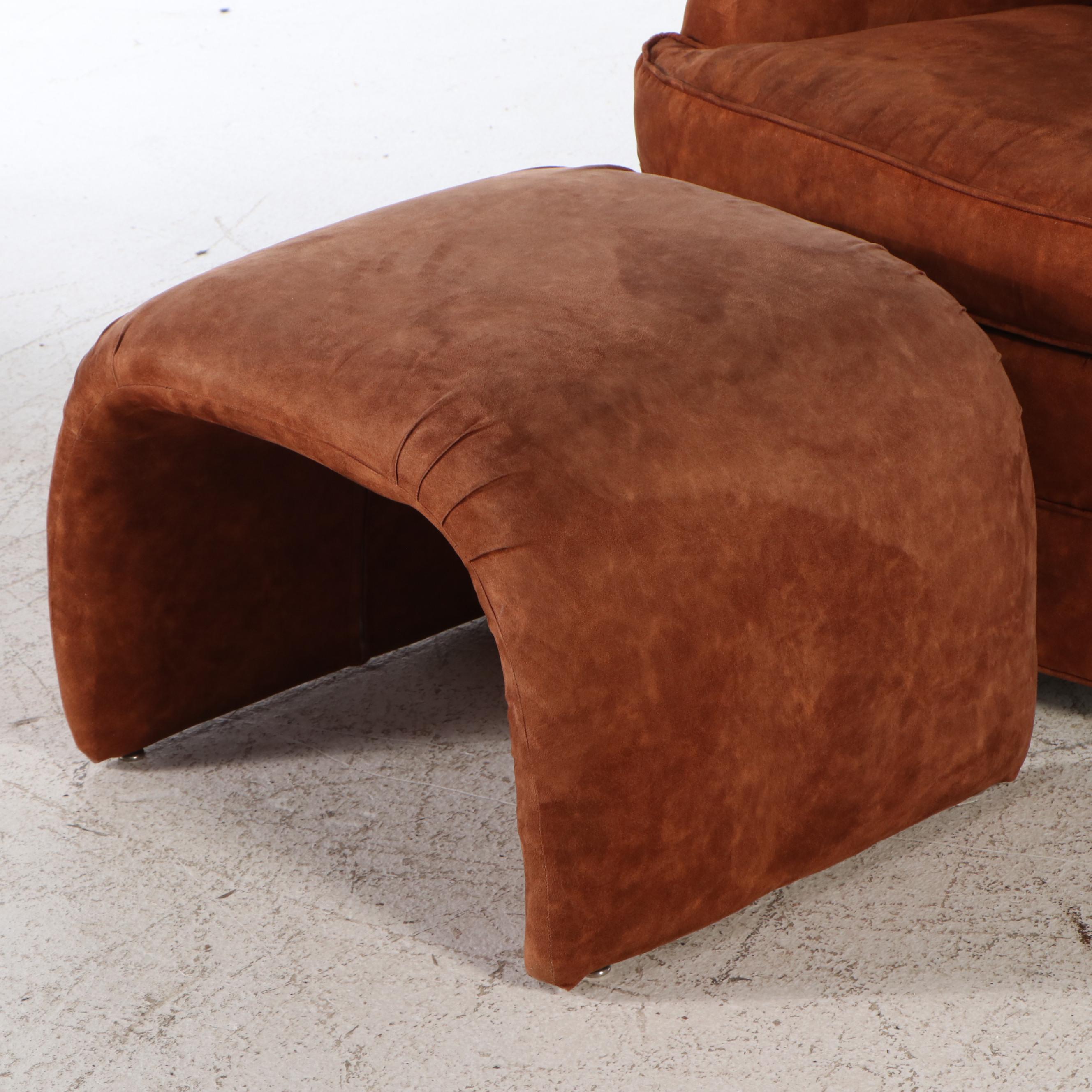 Pair of Art Deco Style Swivel Club Chairs and Waterfall Ottomans