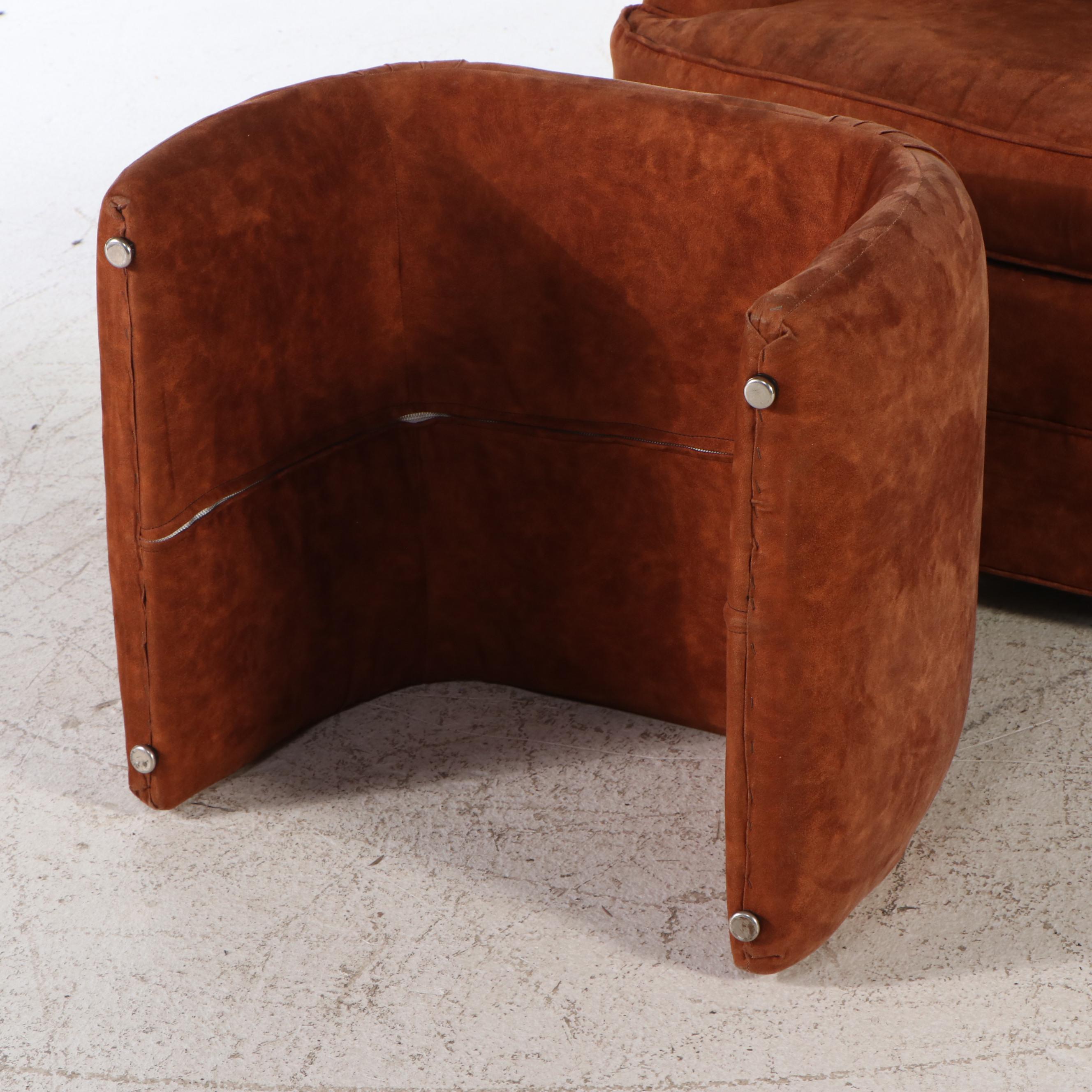 Pair of Art Deco Style Swivel Club Chairs and Waterfall Ottomans