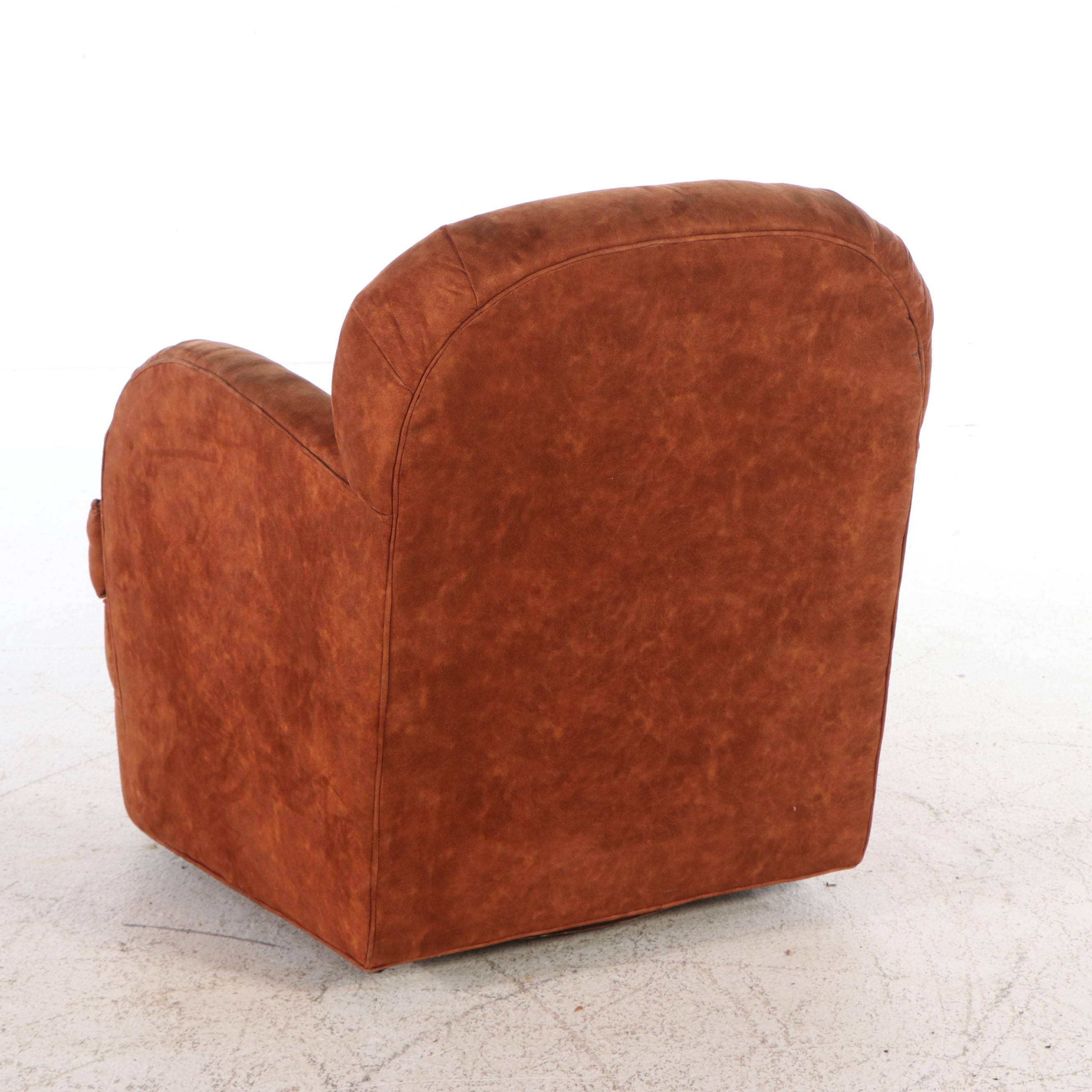 Pair of Art Deco Style Swivel Club Chairs and Waterfall Ottomans