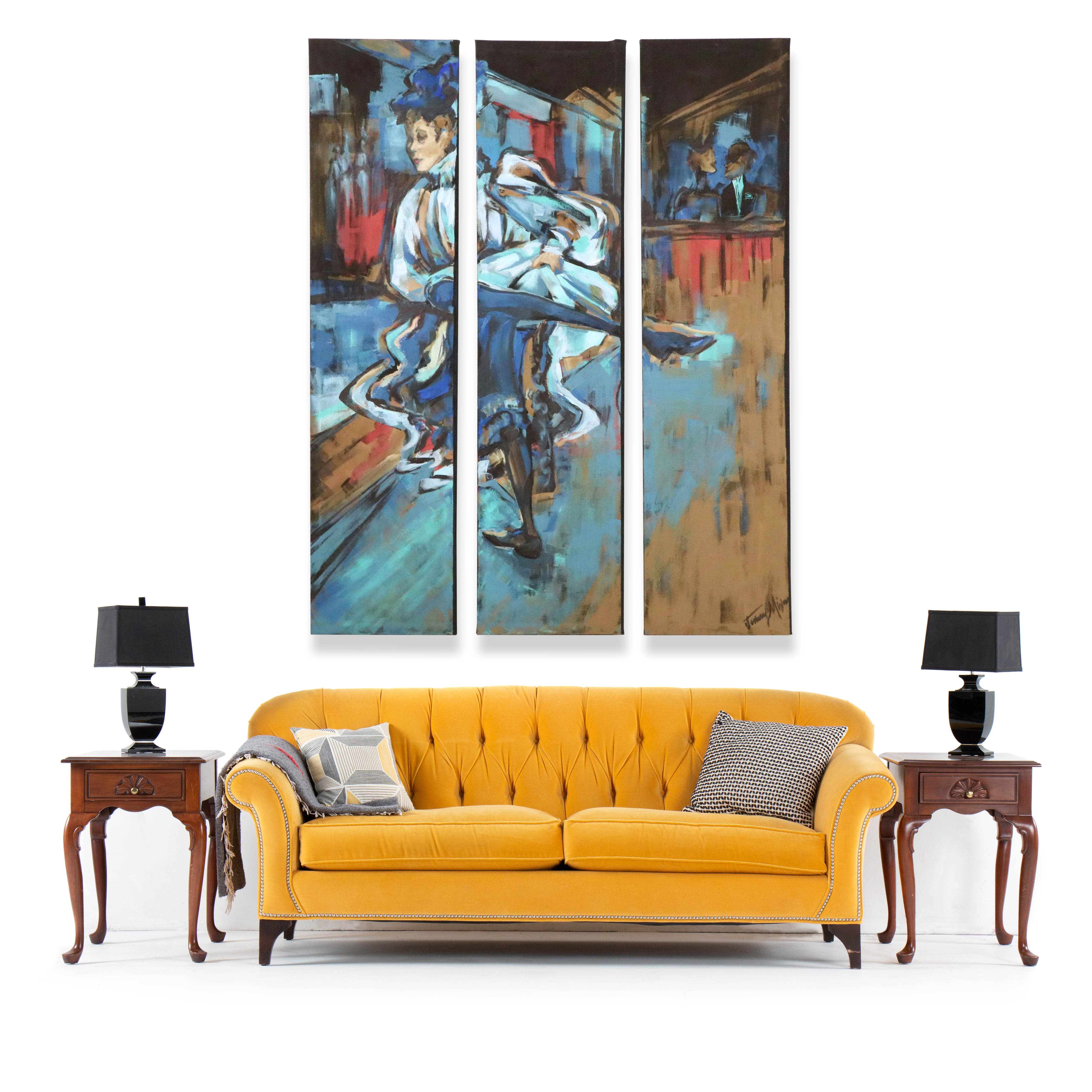 Oil Painting Triptych of Early Moulin Rouge Cabaret Dancer, 21st Century