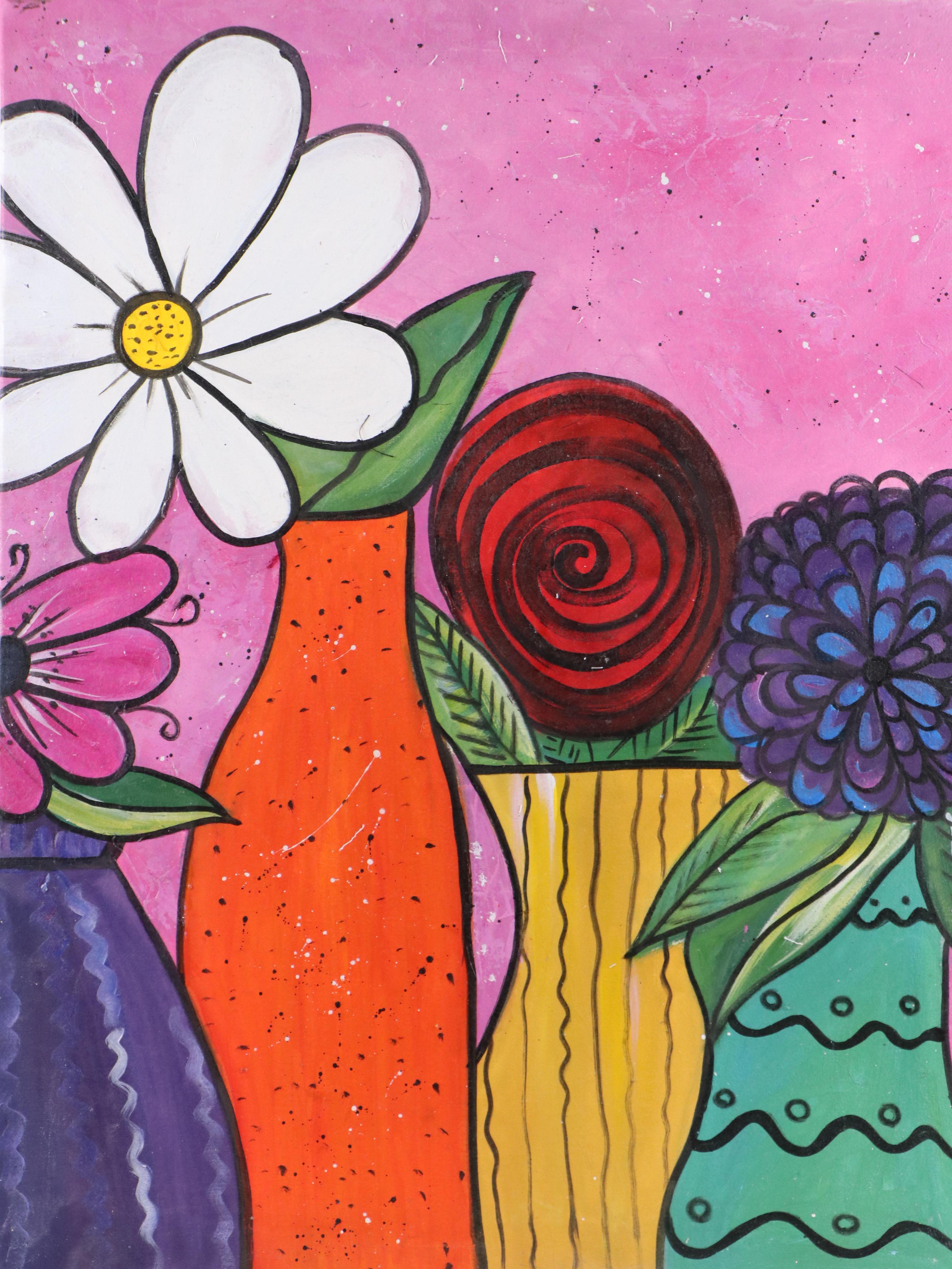 Bayo Ogundele Stylized Floral Oil Painting, 2025