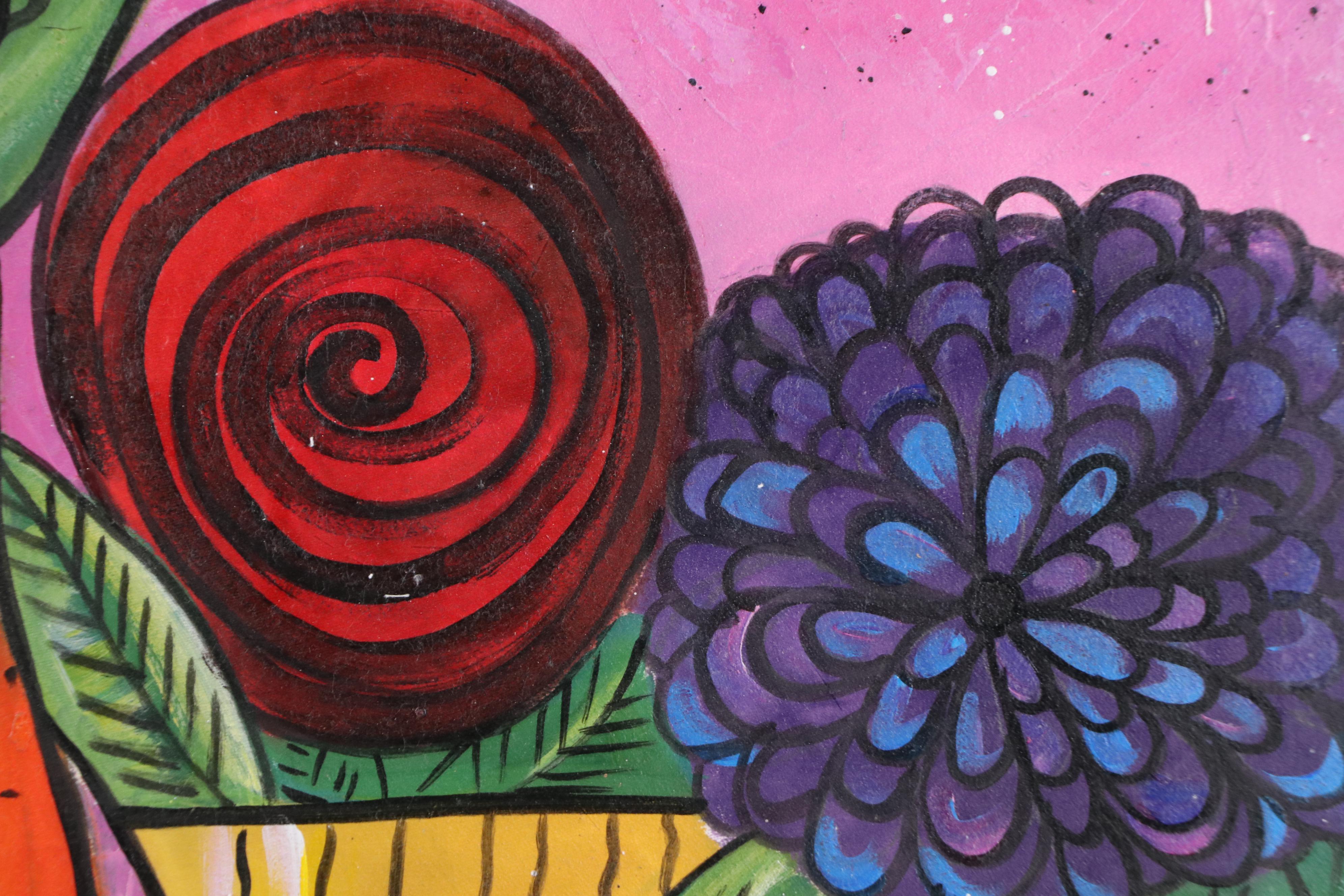 Bayo Ogundele Stylized Floral Oil Painting, 2025