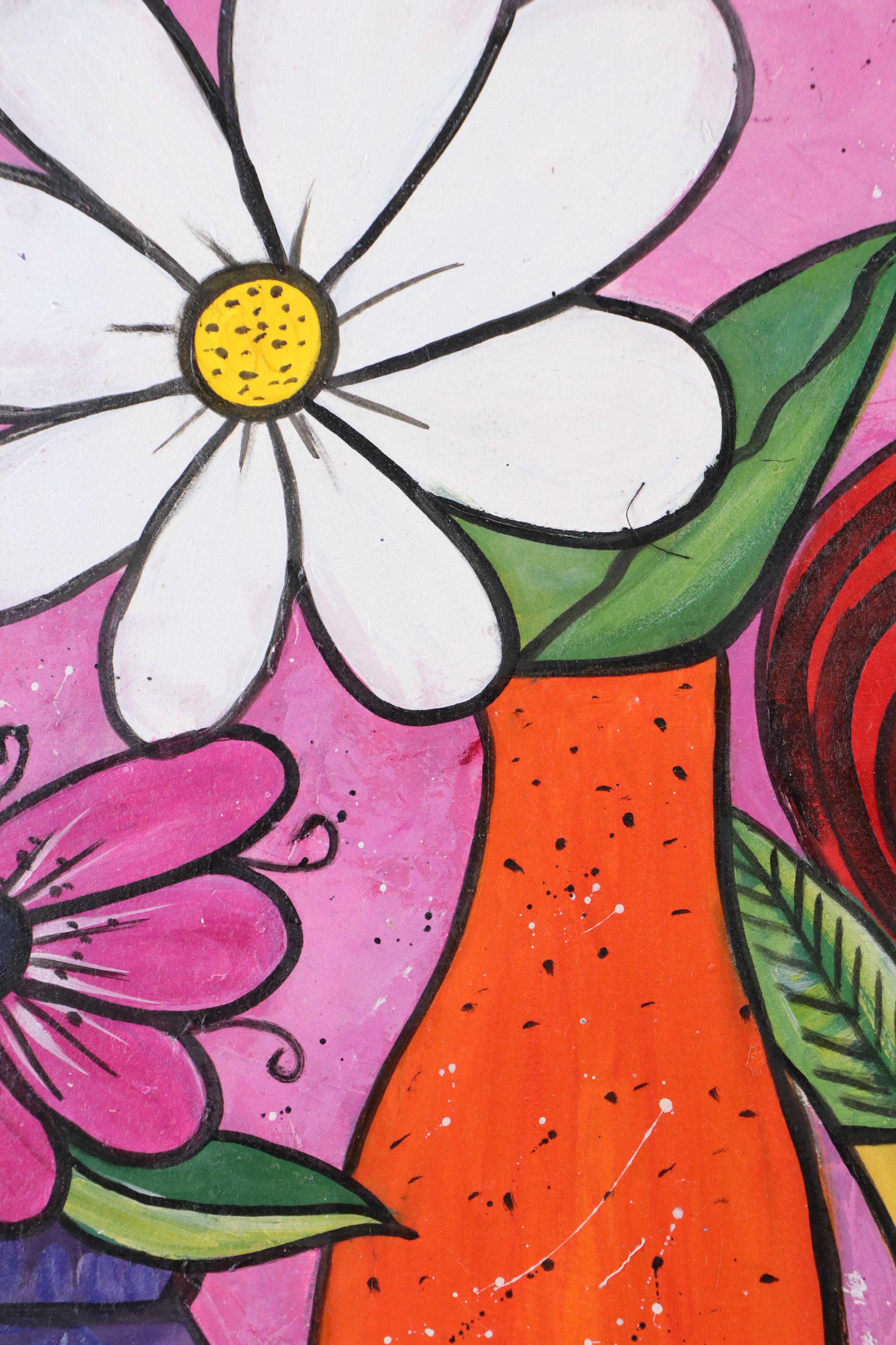 Bayo Ogundele Stylized Floral Oil Painting, 2025