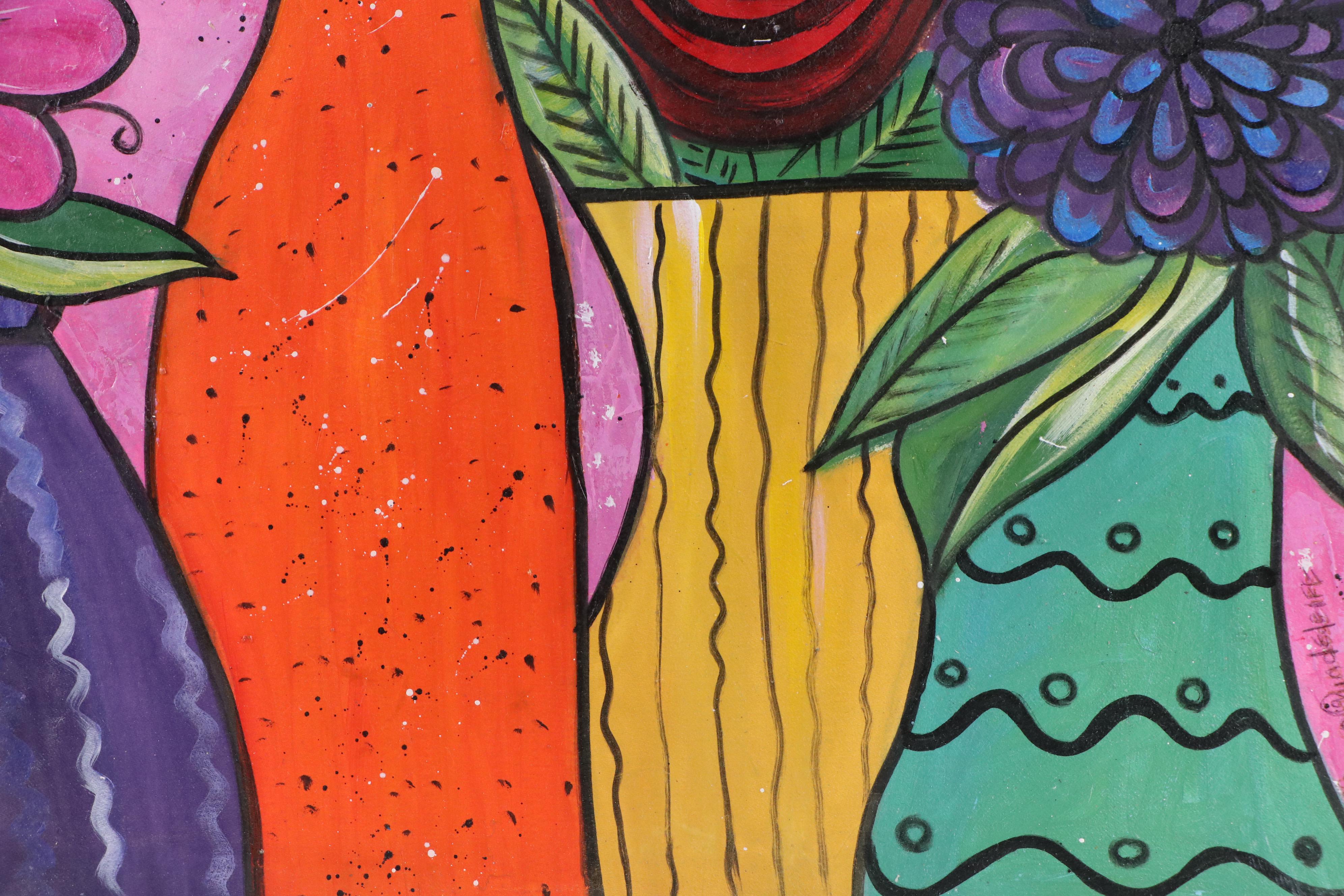 Bayo Ogundele Stylized Floral Oil Painting, 2025