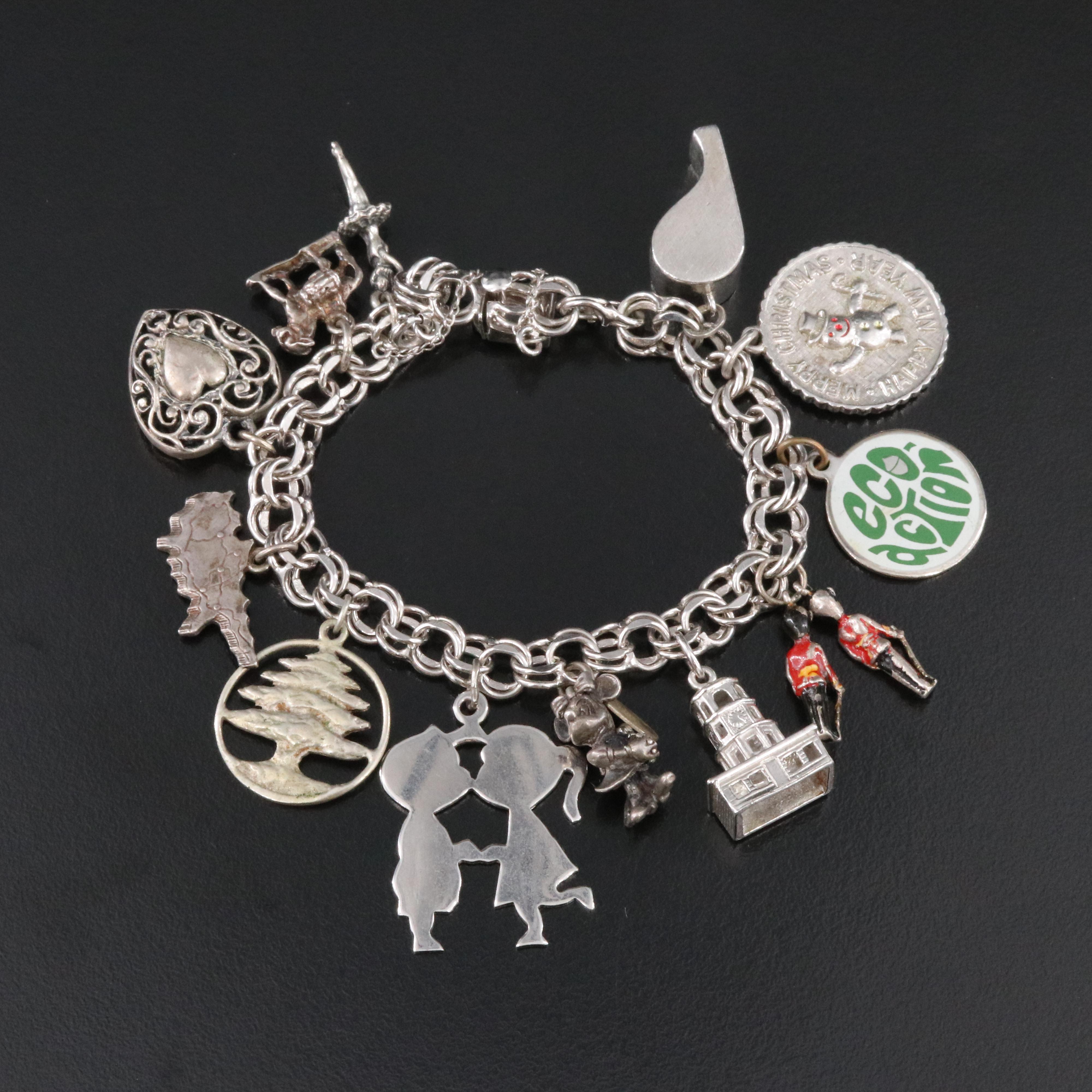 Vintage Sterling Charm Bracelet Featuring Disney Minnie Mouse