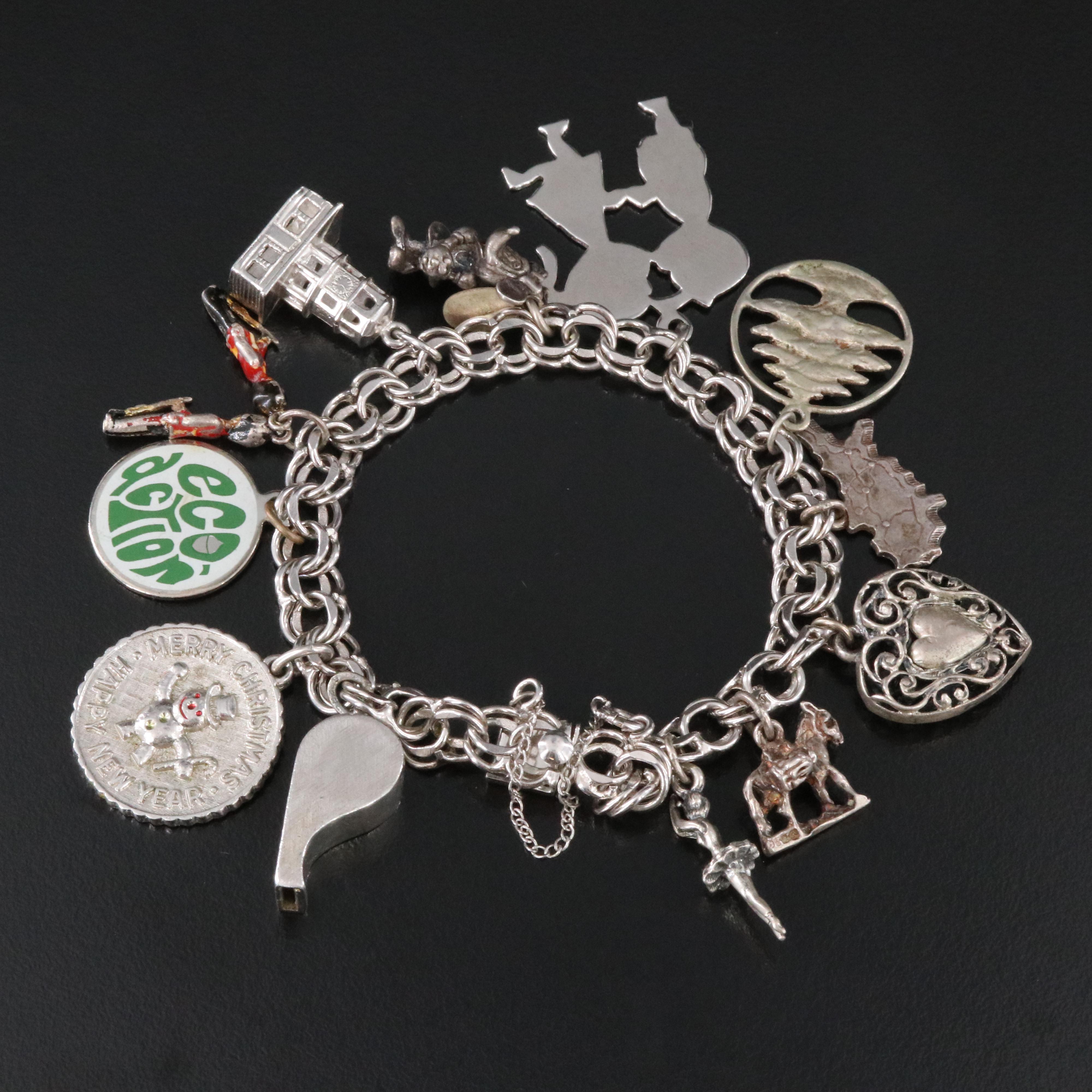 Vintage Sterling Charm Bracelet Featuring Disney Minnie Mouse