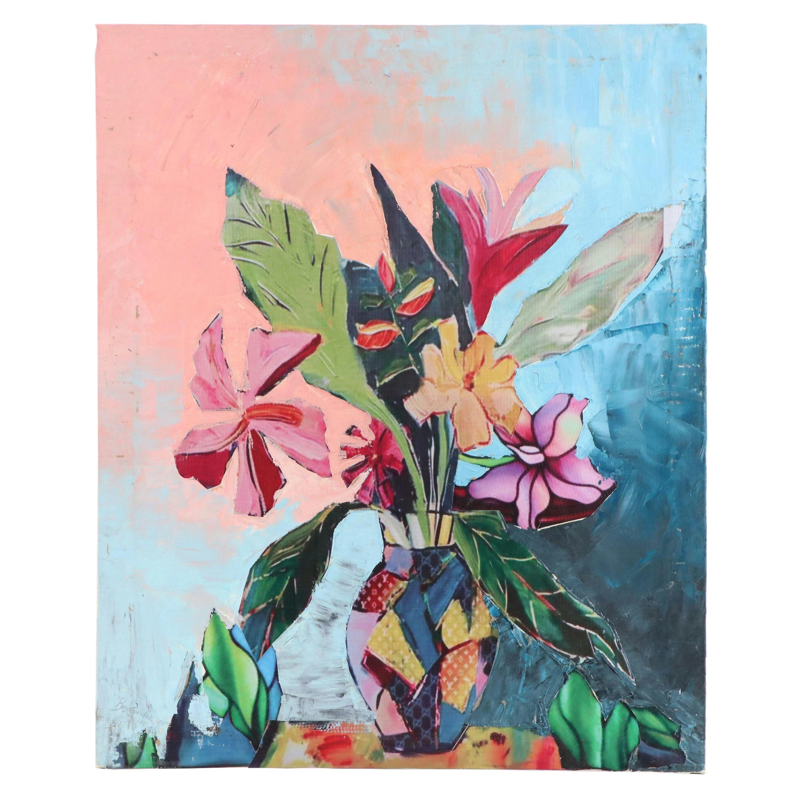 Bayo Ogundele Floral Still Life Mixed Media Collage, 2025