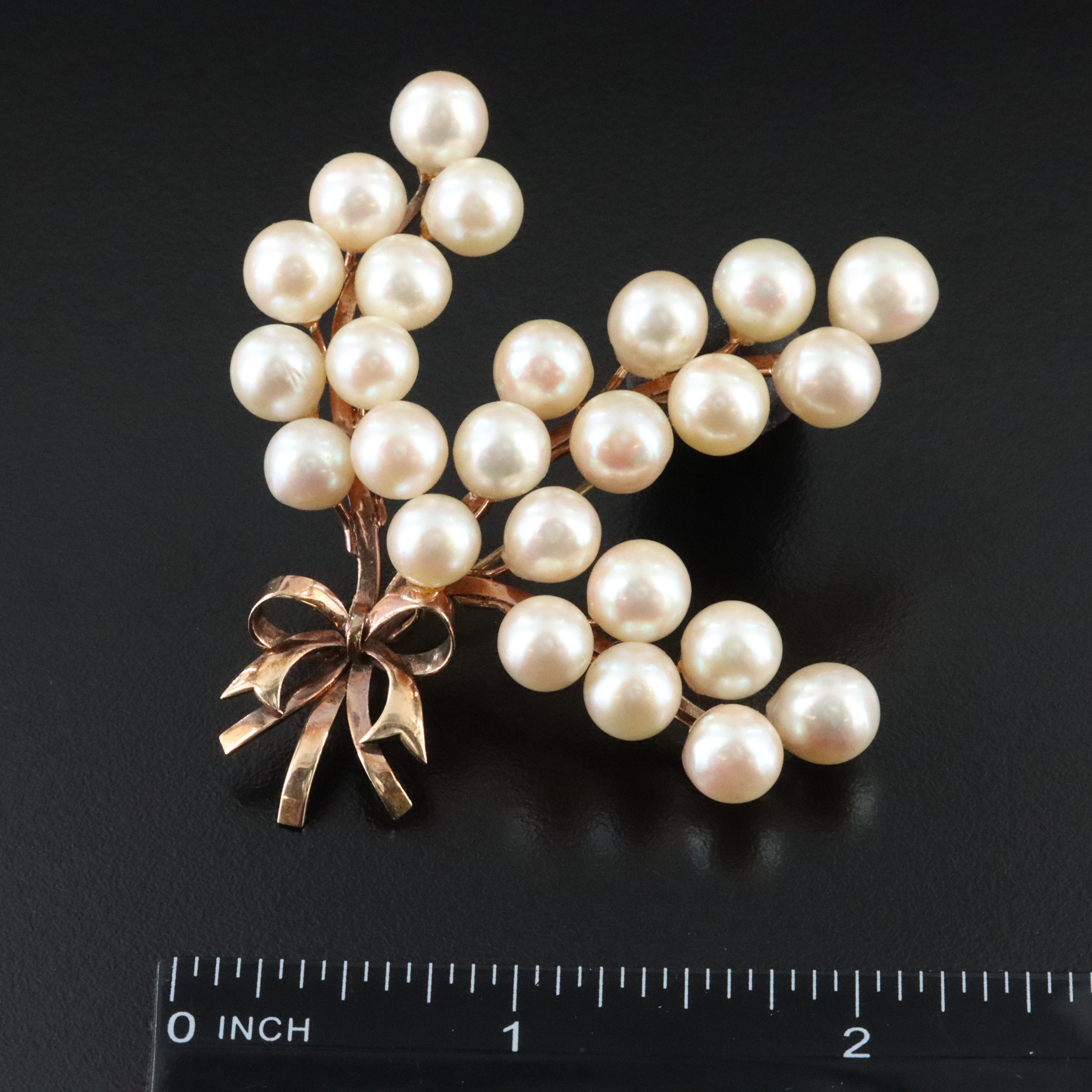14K Pearl Floral Brooch