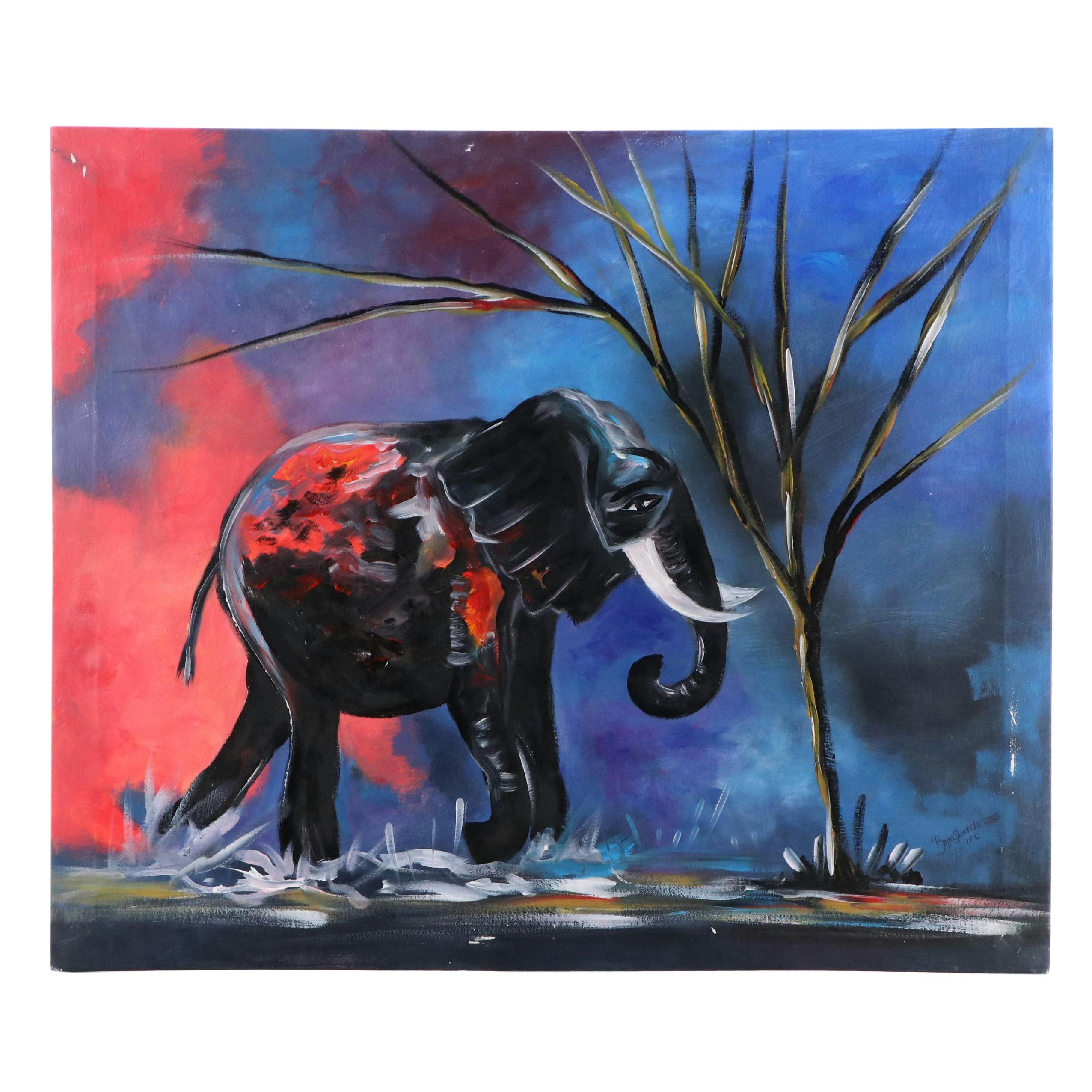 Bayo Ogundele Stylized Oil Painting "Elephant," 2025