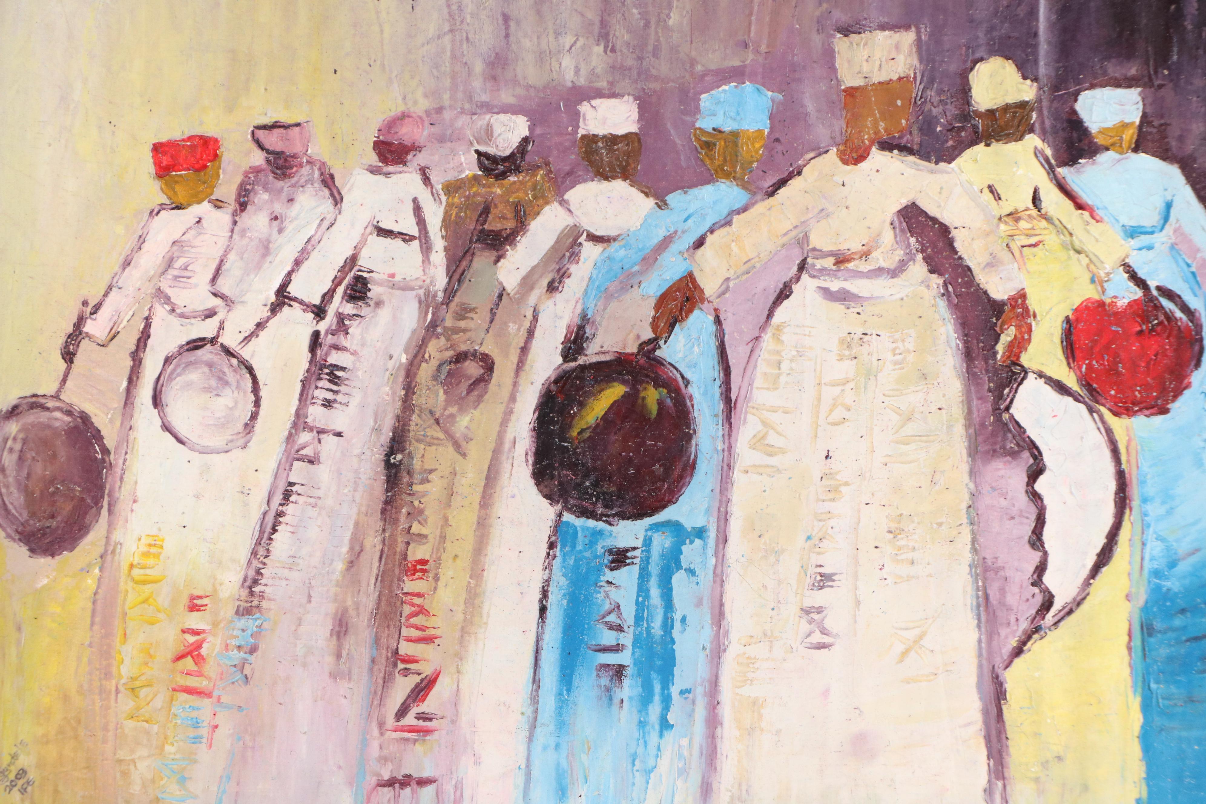 Bayo Ogundele Stylized Figural Oil Painting "Traditional Chiefs," 2003