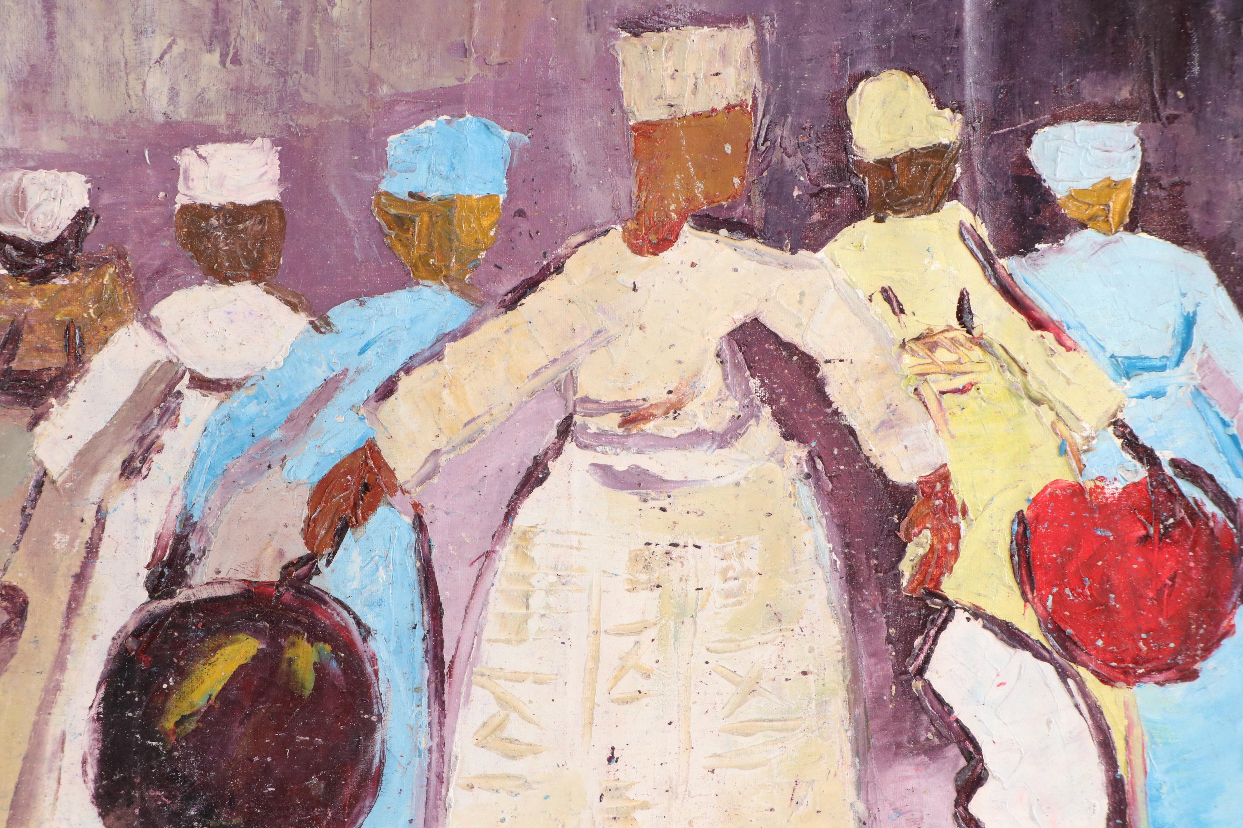 Bayo Ogundele Stylized Figural Oil Painting "Traditional Chiefs," 2003