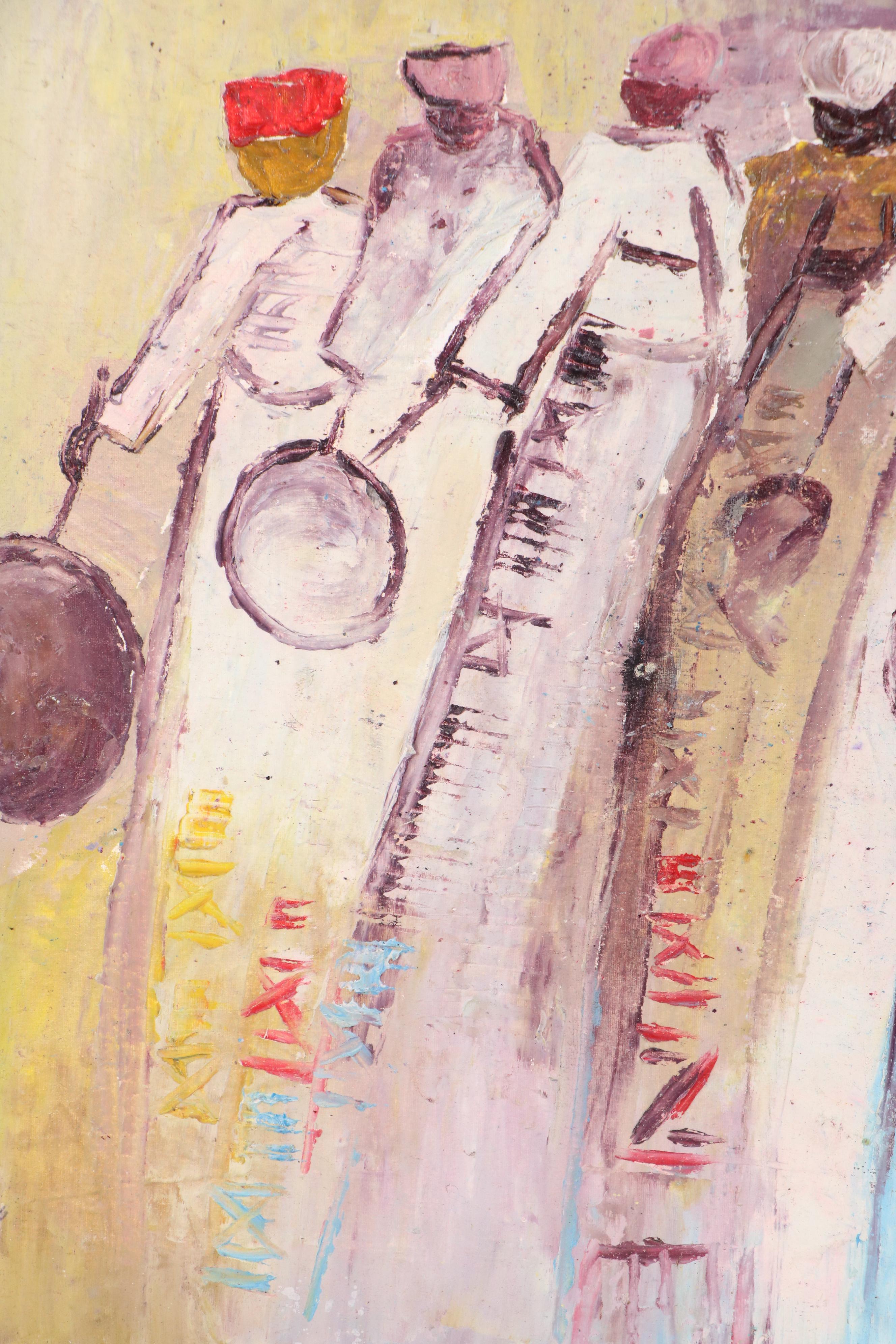 Bayo Ogundele Stylized Figural Oil Painting "Traditional Chiefs," 2003