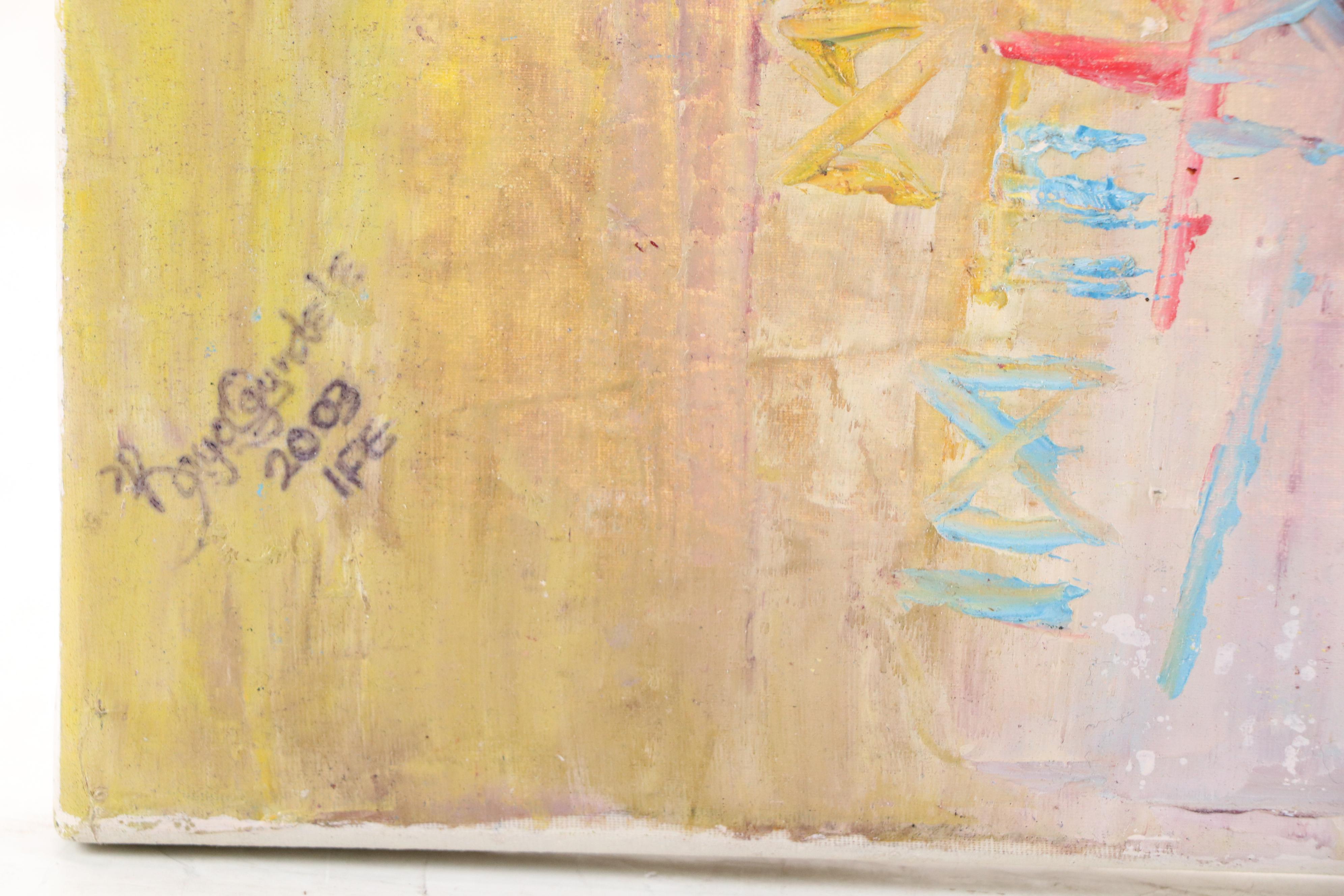 Bayo Ogundele Stylized Figural Oil Painting "Traditional Chiefs," 2003