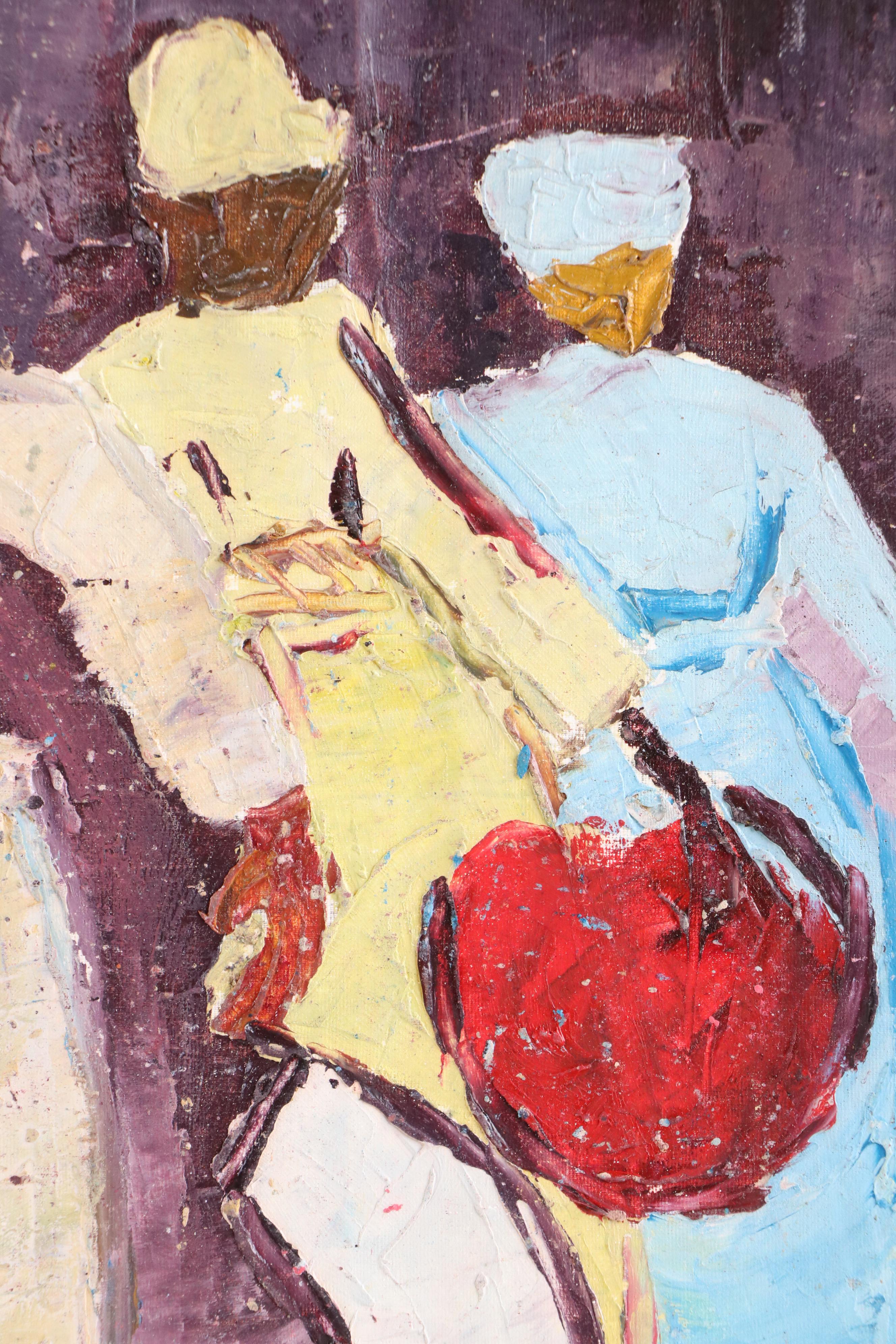 Bayo Ogundele Stylized Figural Oil Painting "Traditional Chiefs," 2003