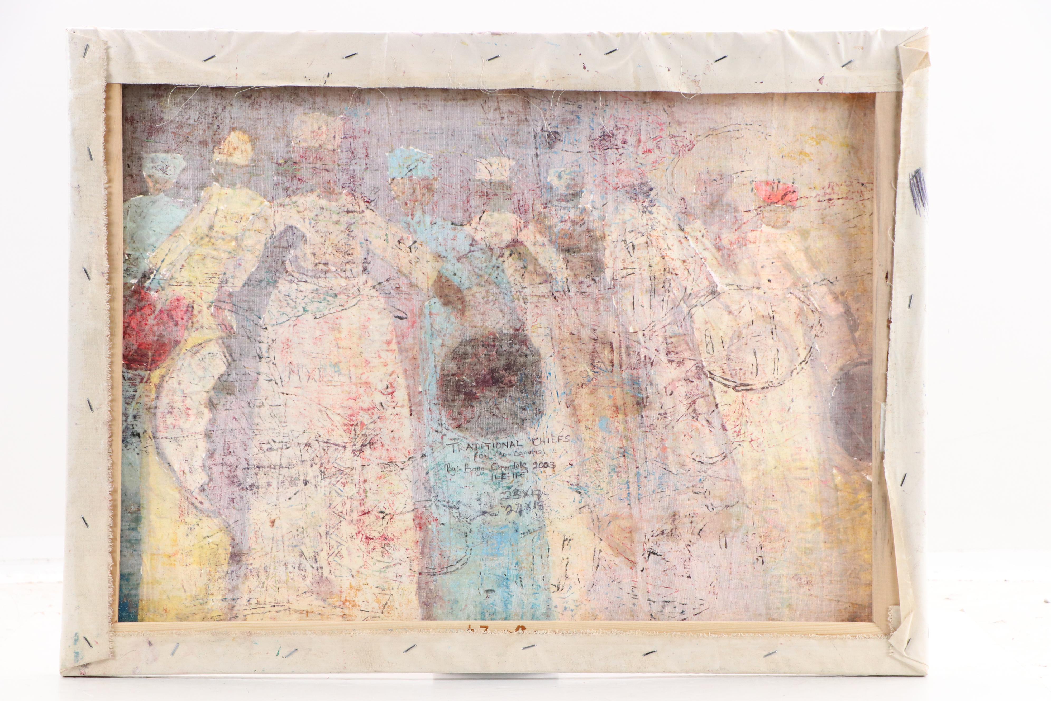 Bayo Ogundele Stylized Figural Oil Painting "Traditional Chiefs," 2003