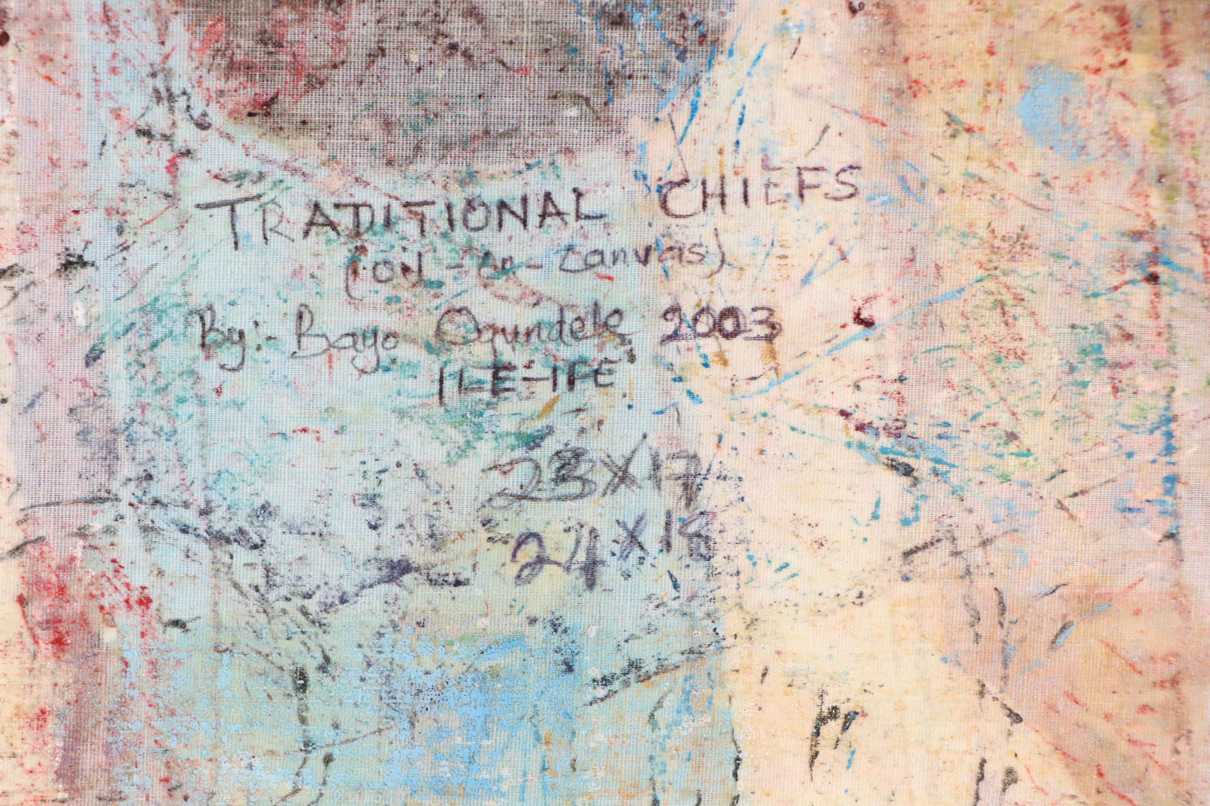 Bayo Ogundele Stylized Figural Oil Painting "Traditional Chiefs," 2003