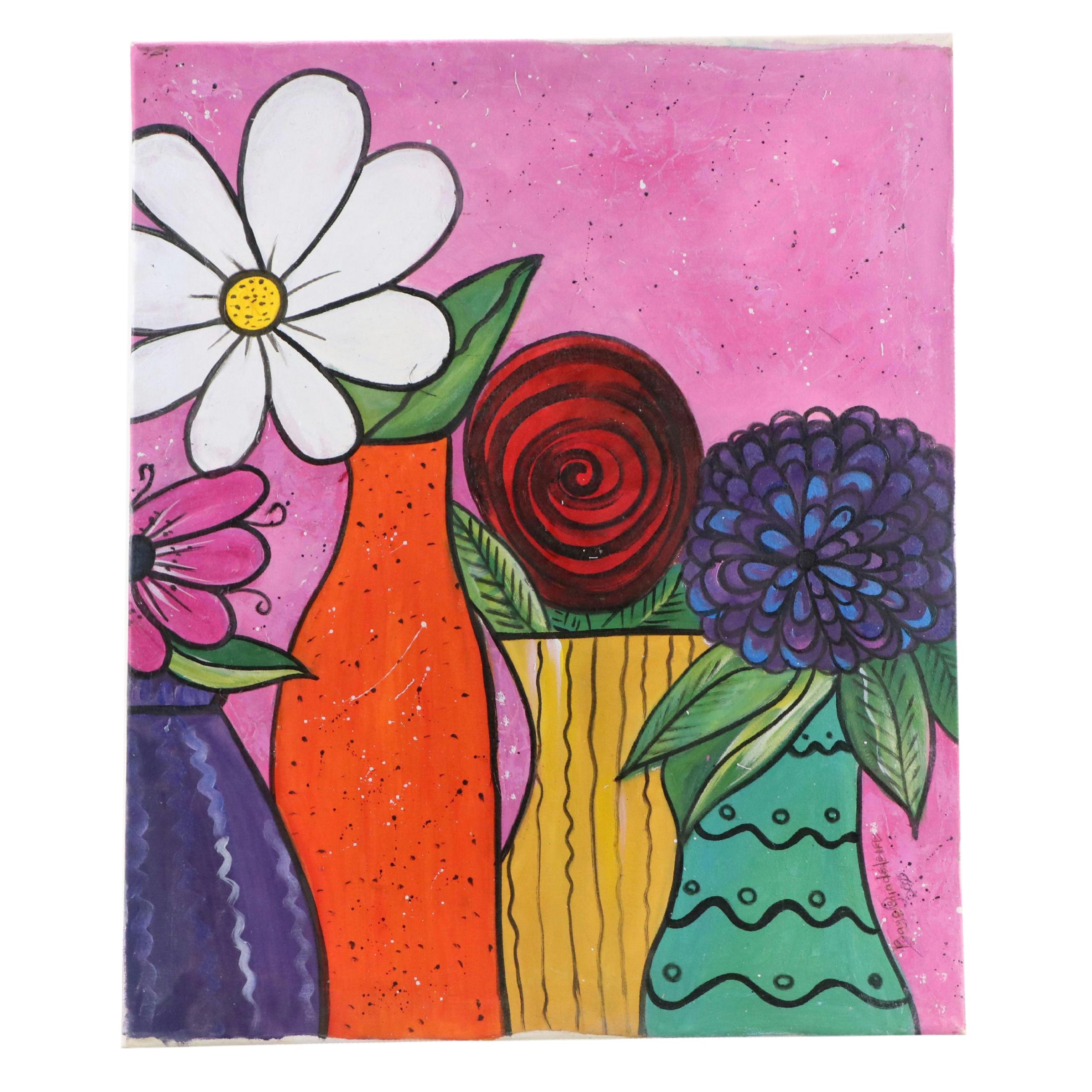 Bayo Ogundele Stylized Floral Oil Painting, 2025