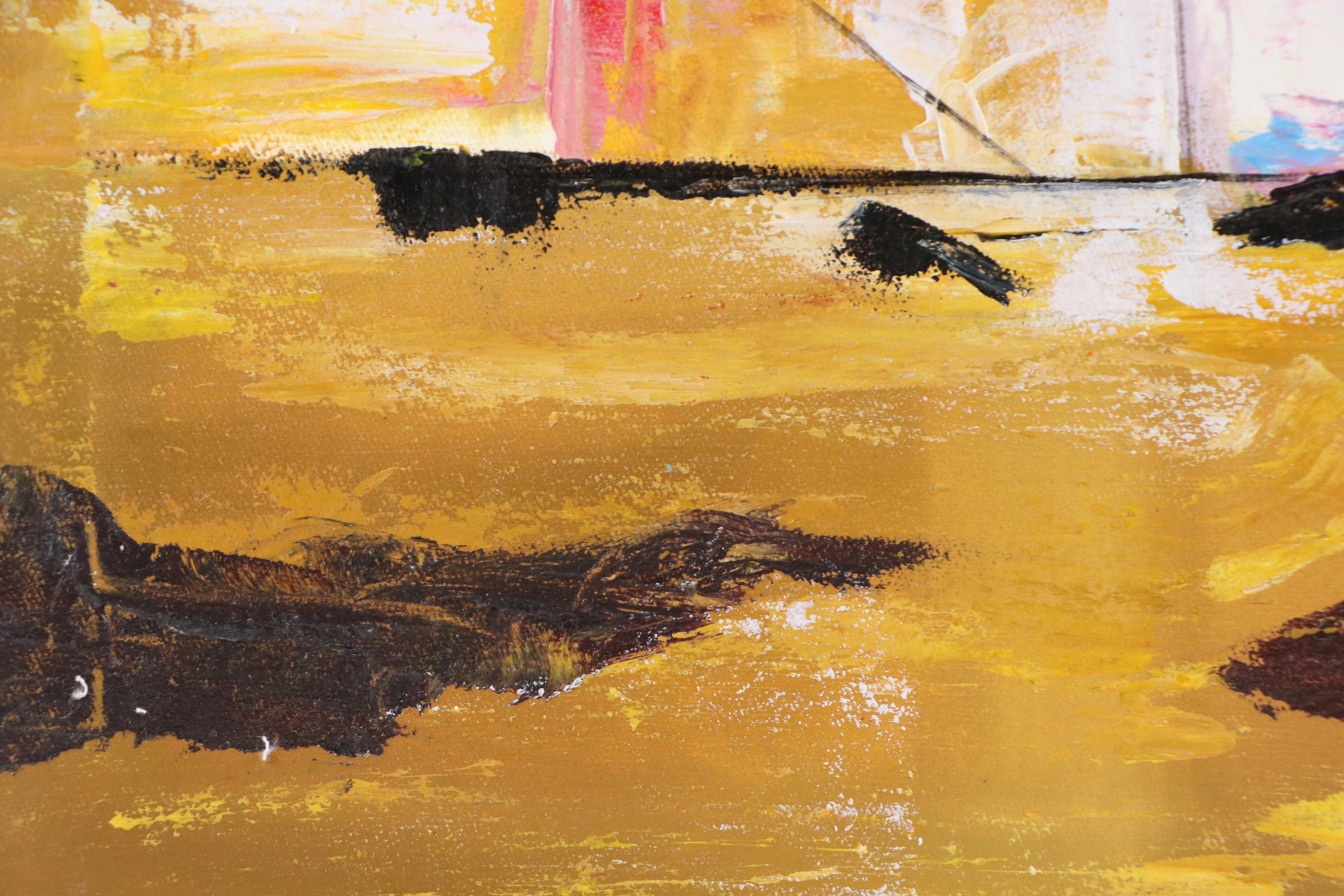 Bayo Ogundele Stylized Oil Painting "Local Village," 2025