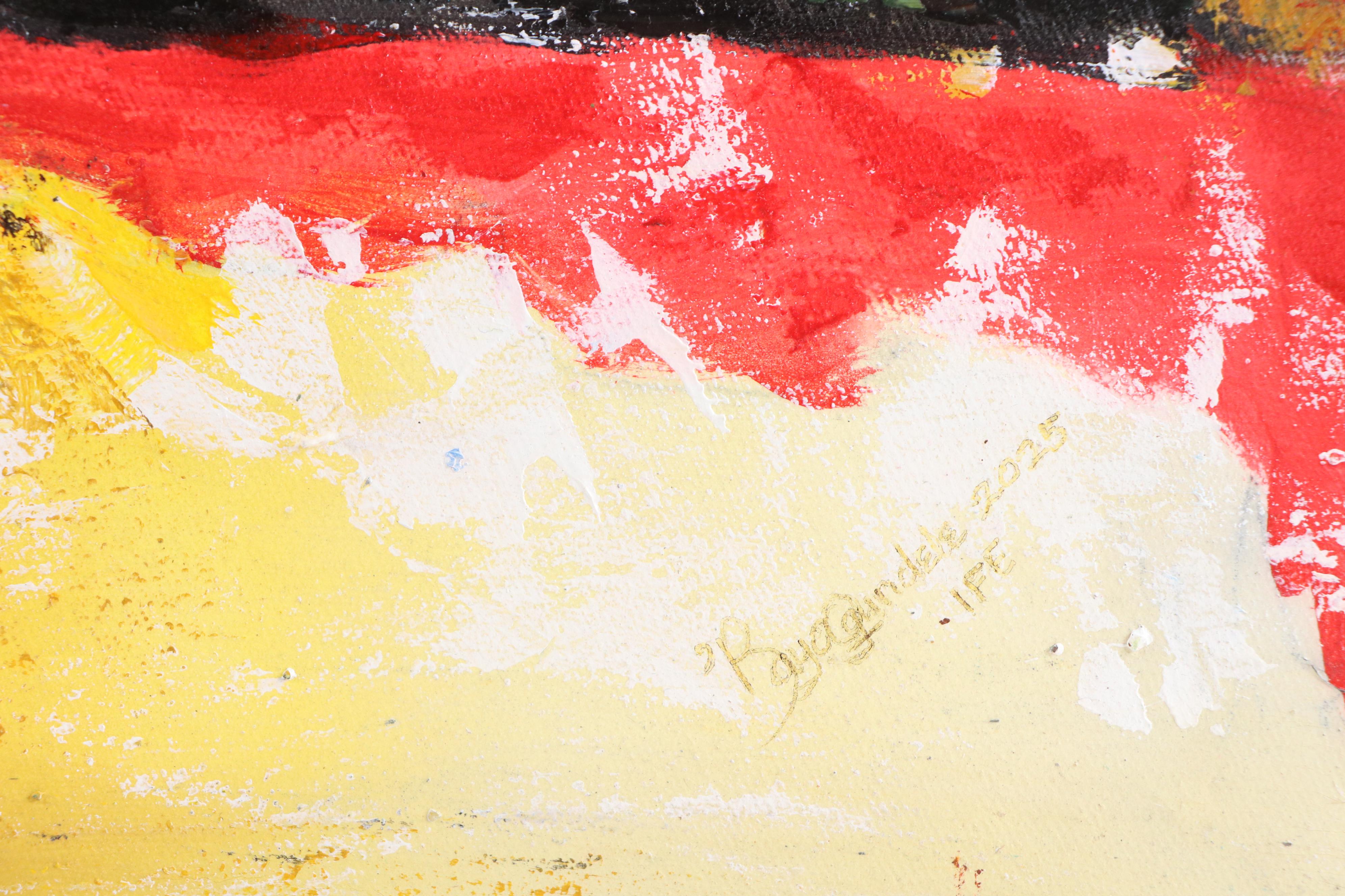 Bayo Ogundele Stylized Oil Painting "Local Village," 2025