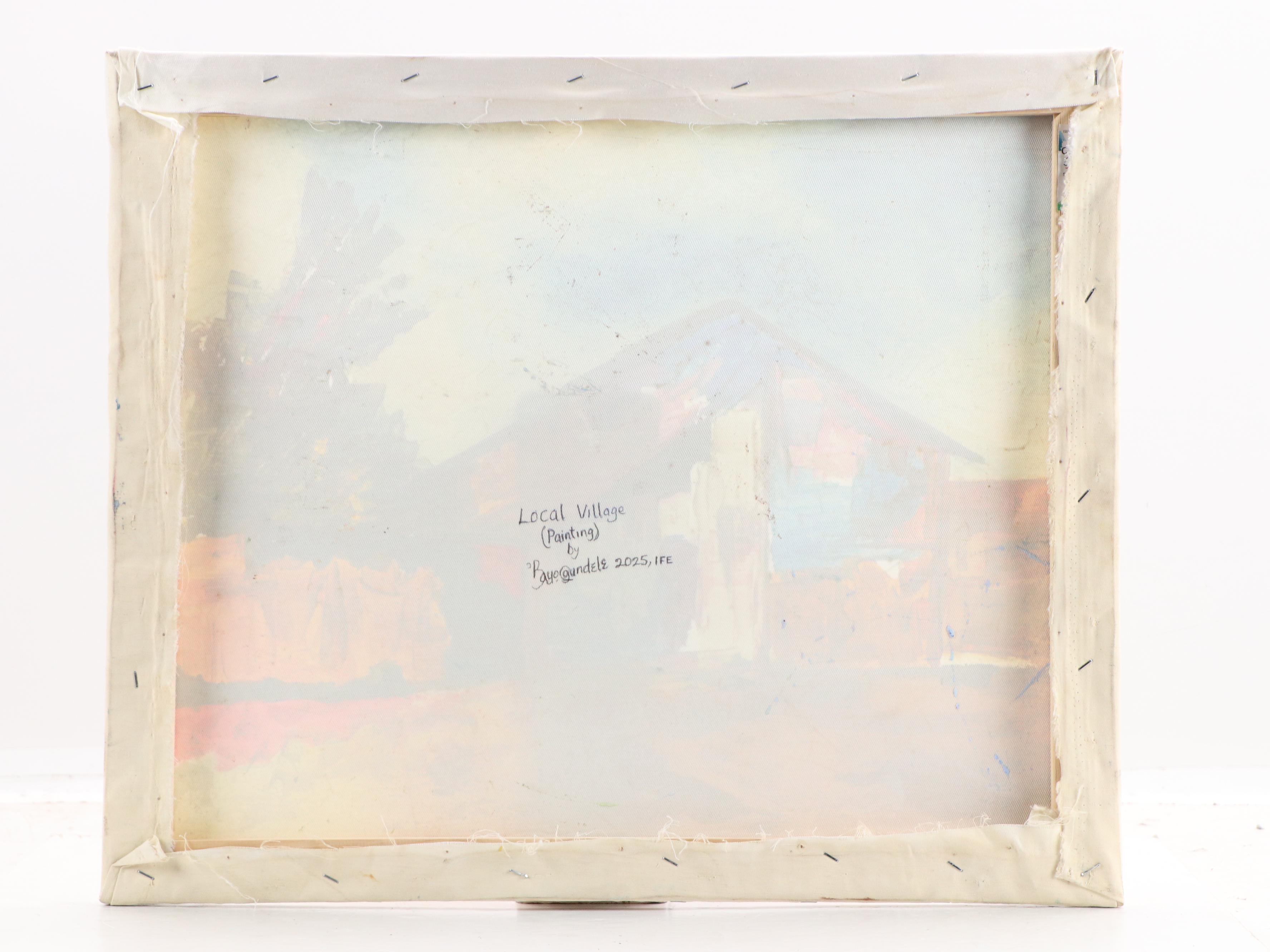 Bayo Ogundele Stylized Oil Painting "Local Village," 2025