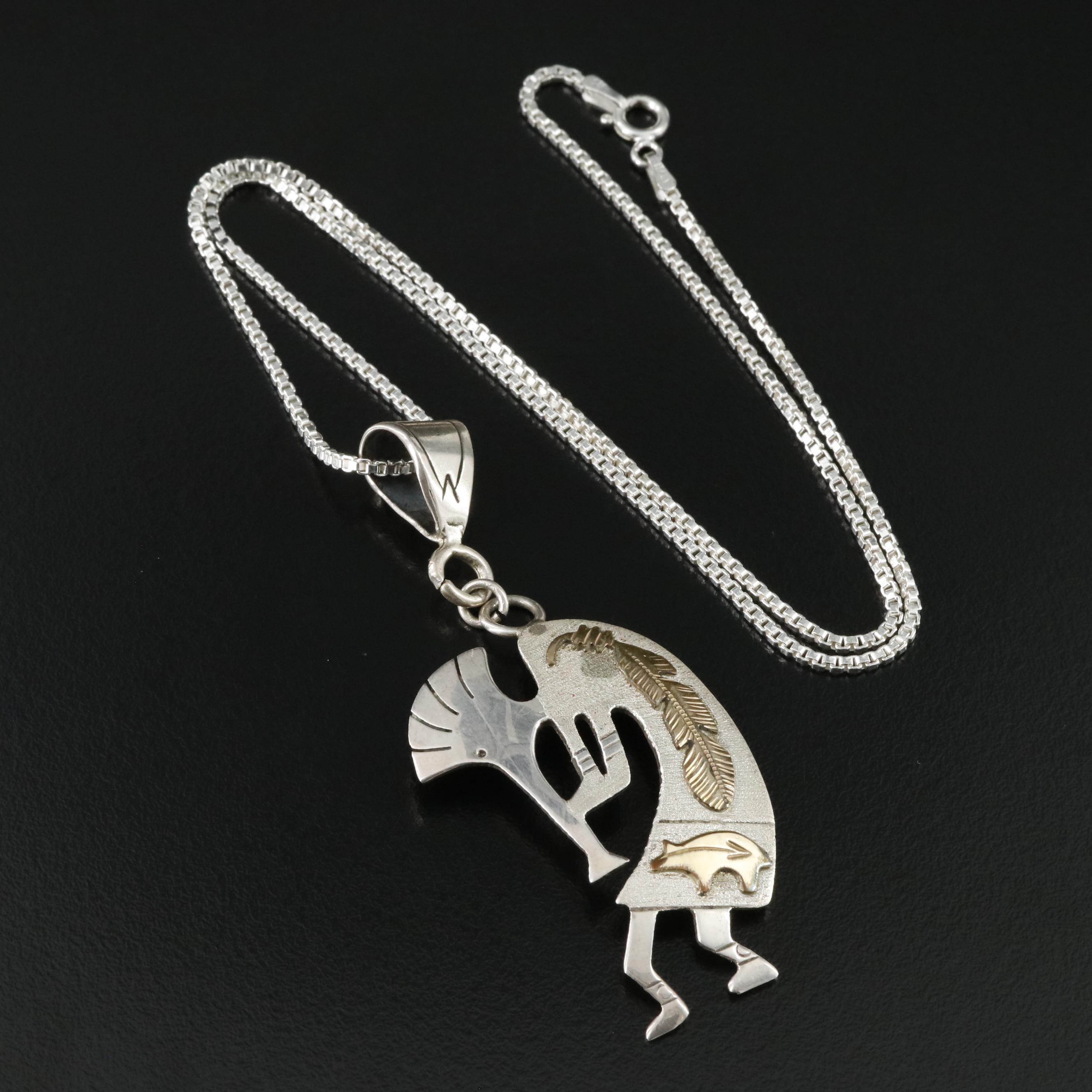 Randall Begay Sterling Kokopelli Pendant with Gold-Filled Accent