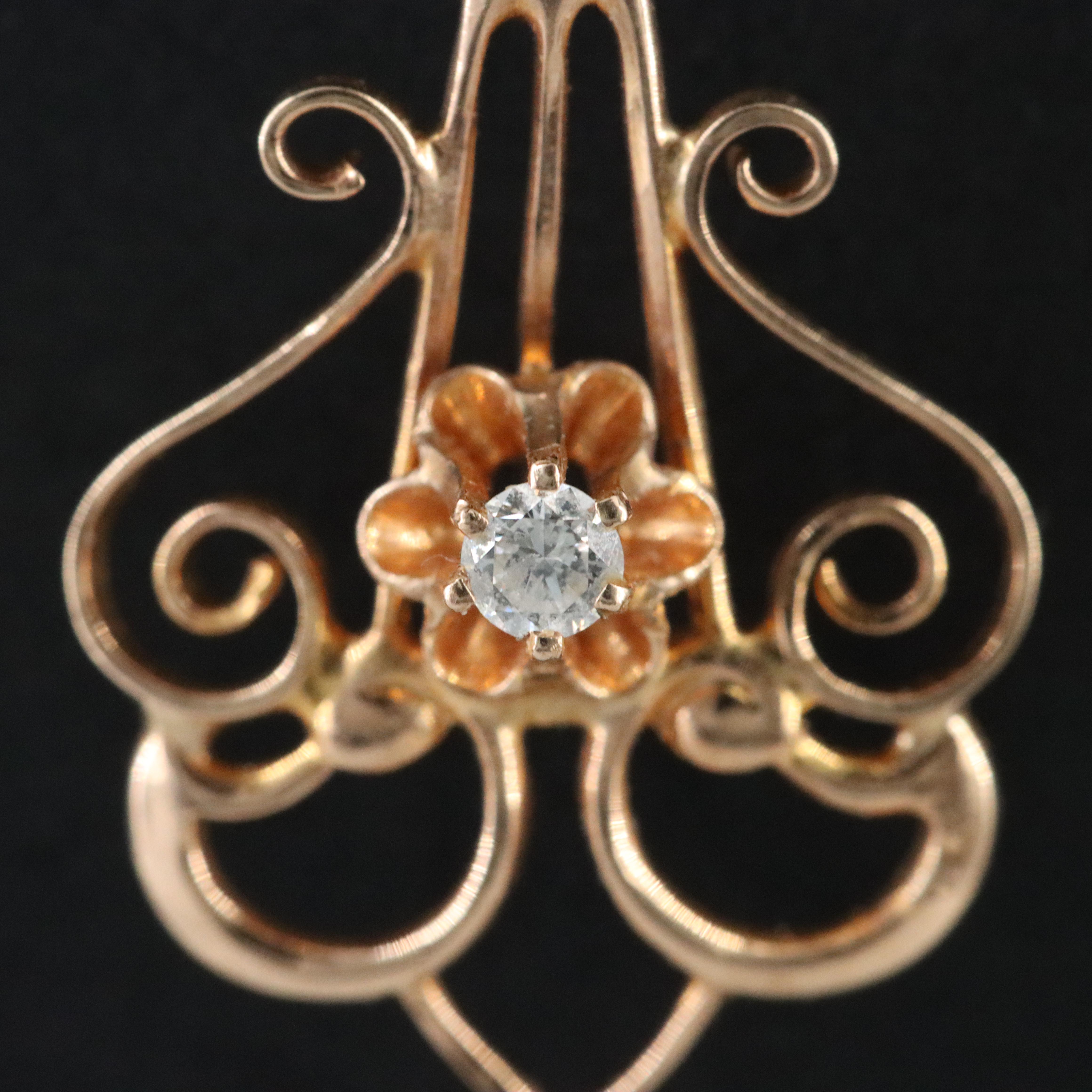 Ostby & Barton 10K 0.04 CT Diamond and Seed Pearl Lavalier Pendant