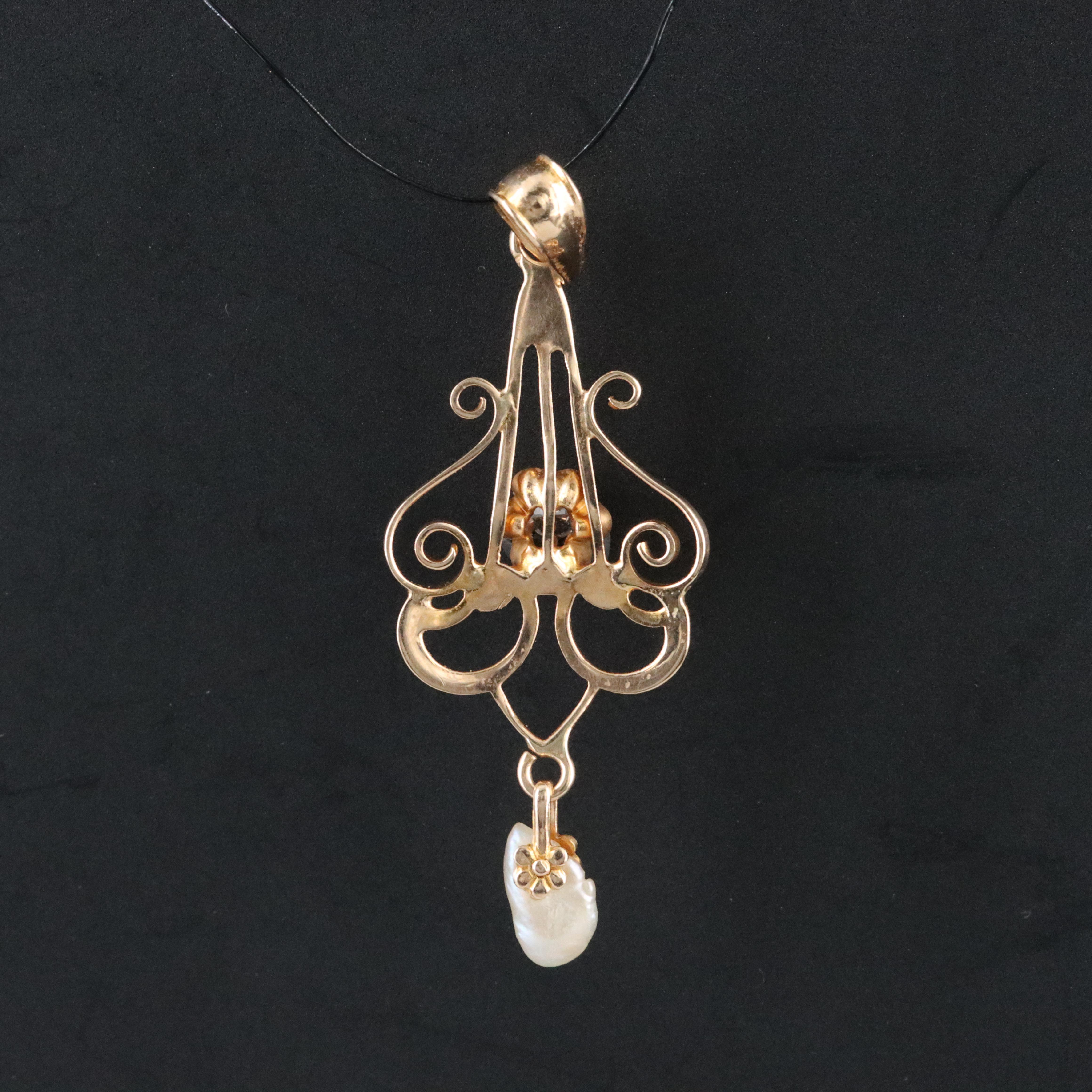 Ostby & Barton 10K 0.04 CT Diamond and Seed Pearl Lavalier Pendant