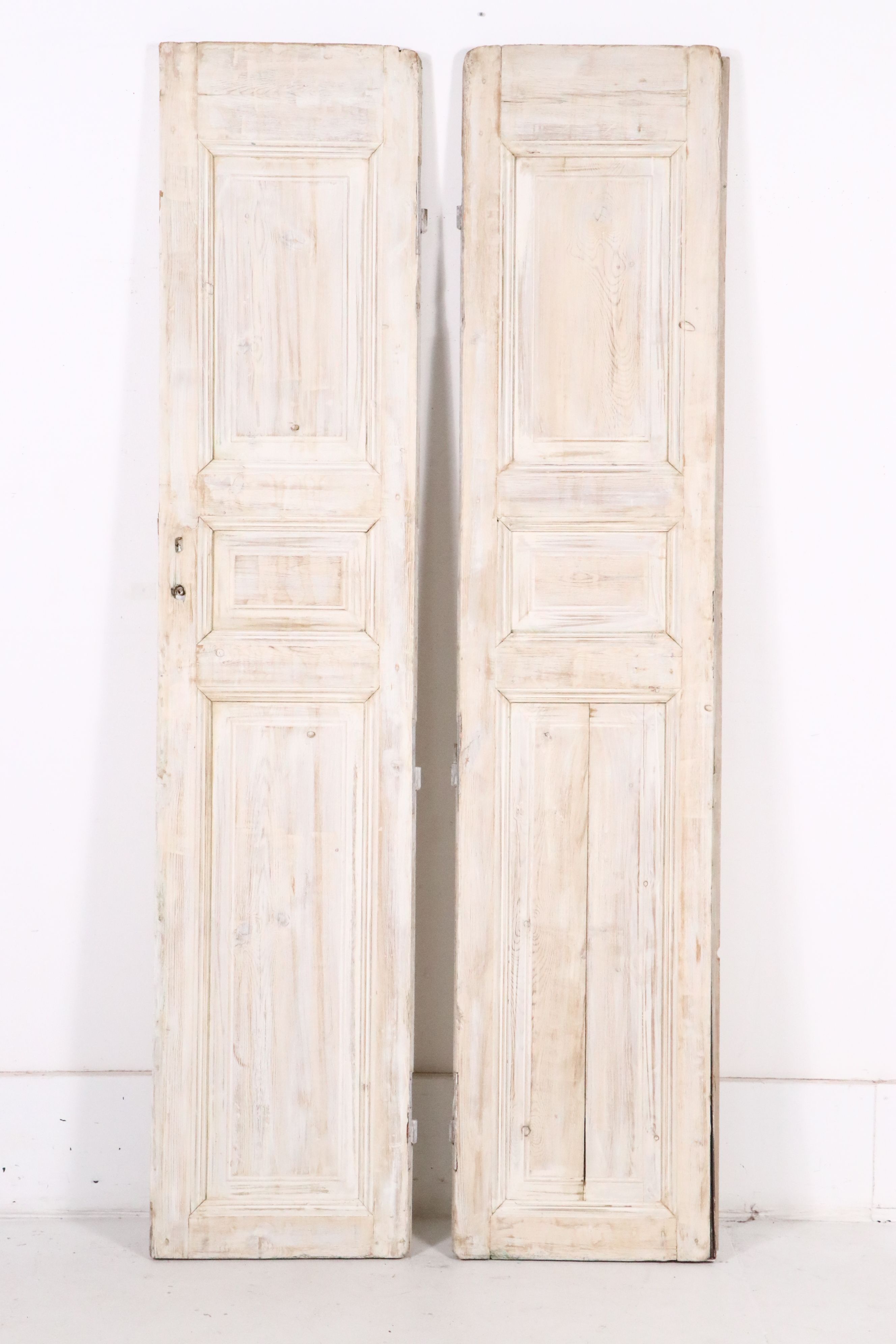 Pair of Architectural Salvage Limed Wood Door Panels