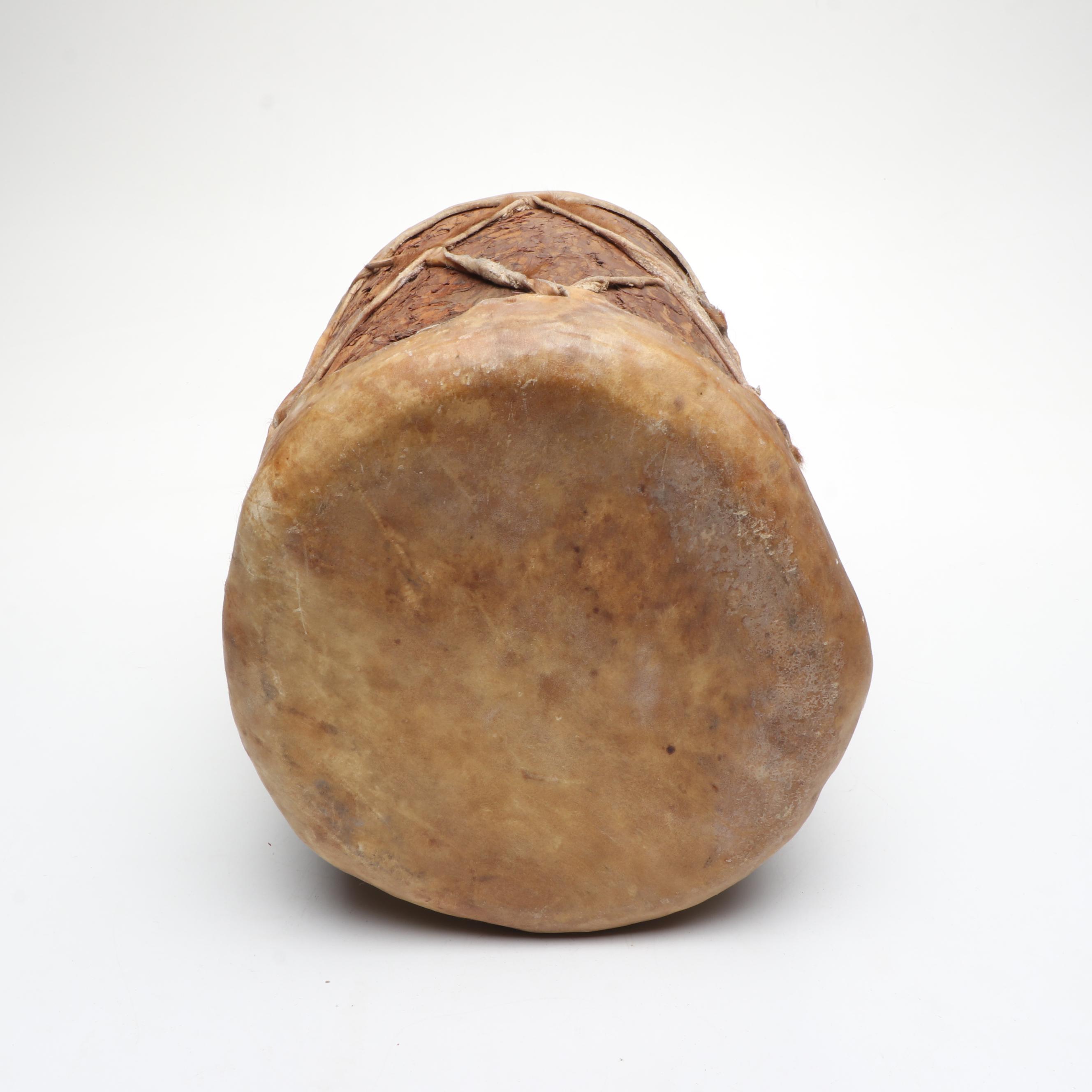 Native American Style Hide Wrapped Rough Pine Wood Drum with Stick