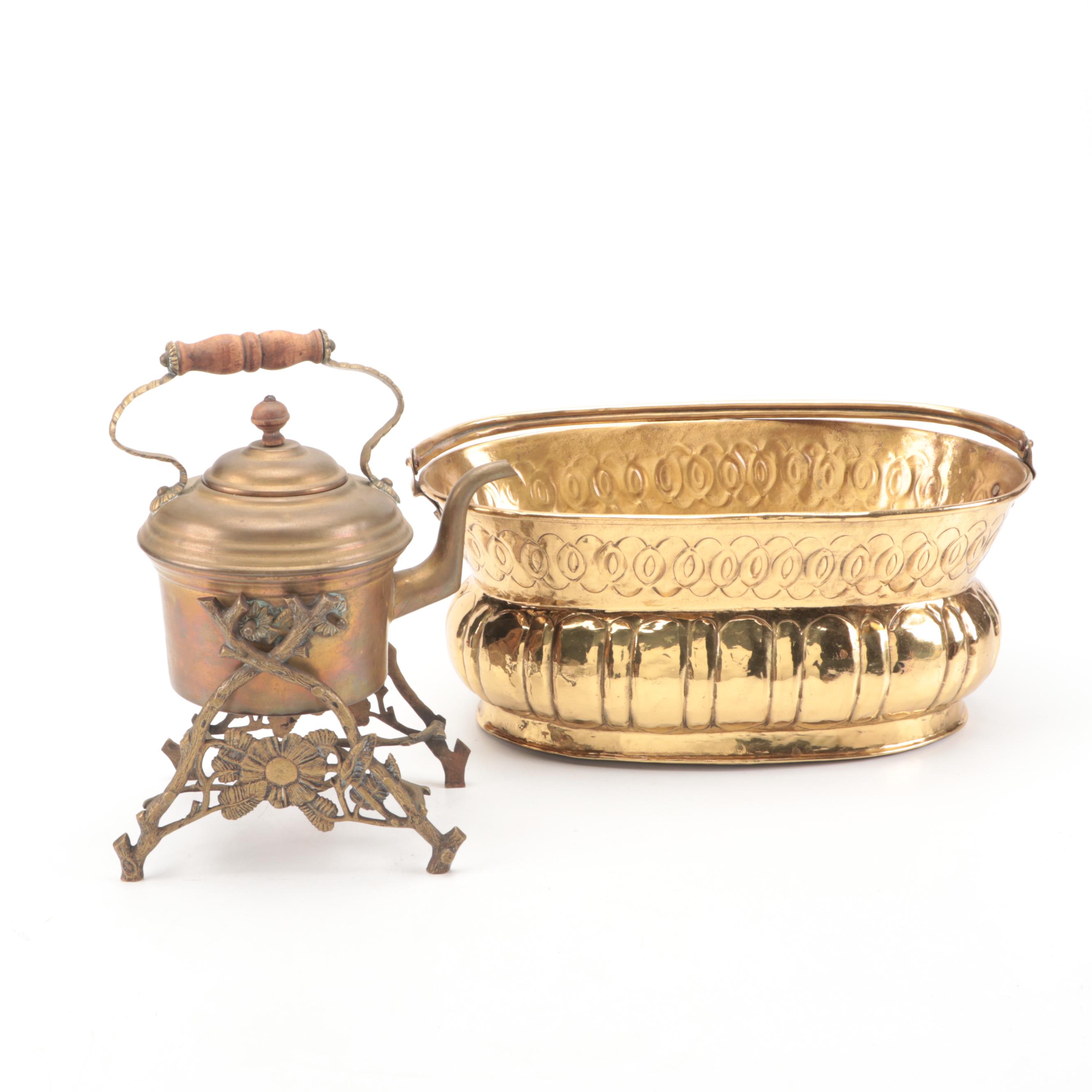 Brass Planters, Bowls, Kettle and Candlesticks