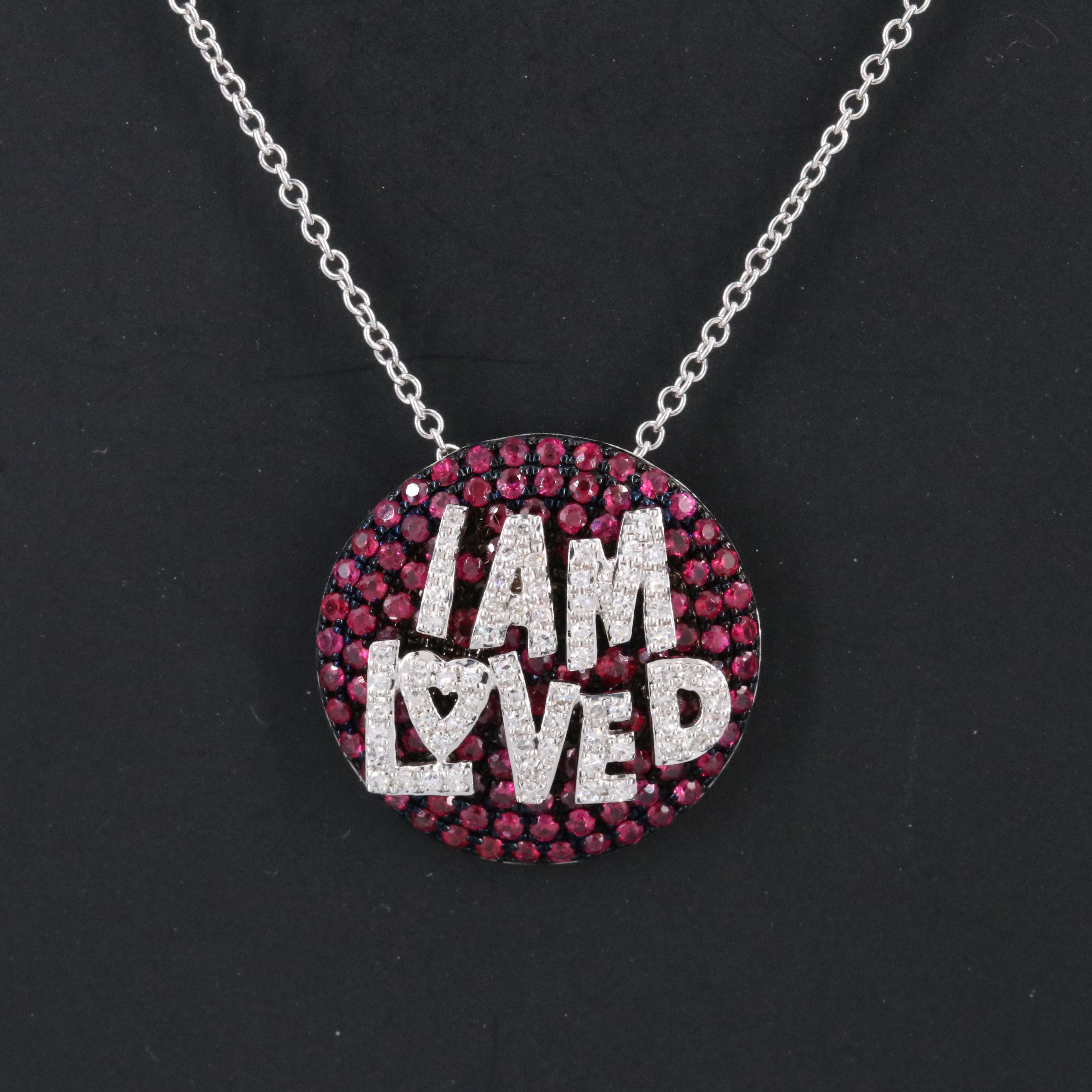 EFFY 14K Diamond and Ruby "I AM LOVED" Pendant Necklace