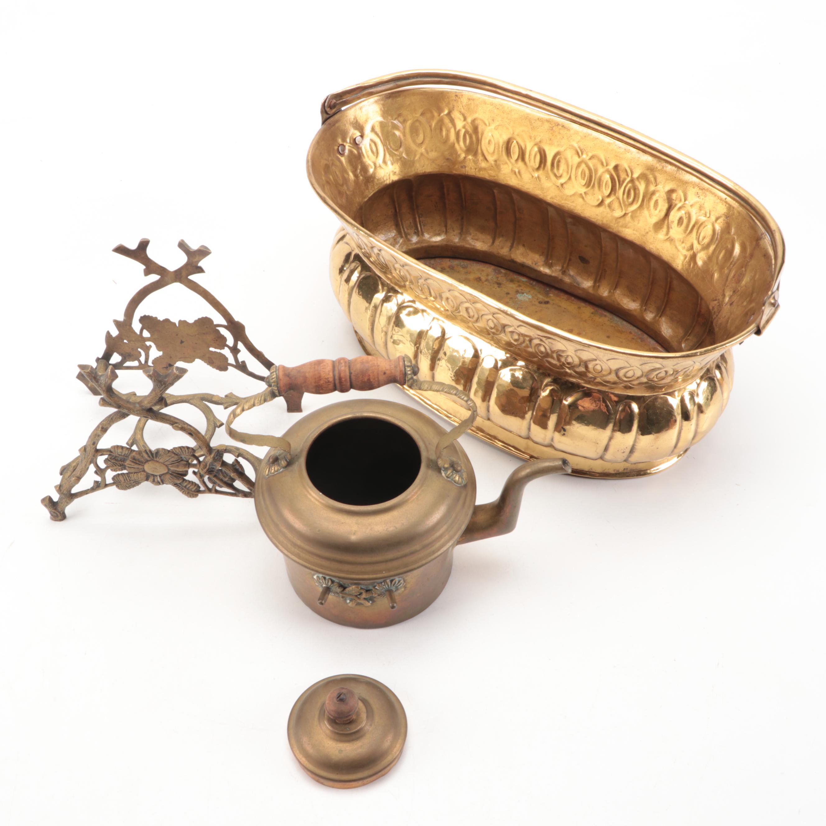 Brass Planters, Bowls, Kettle and Candlesticks