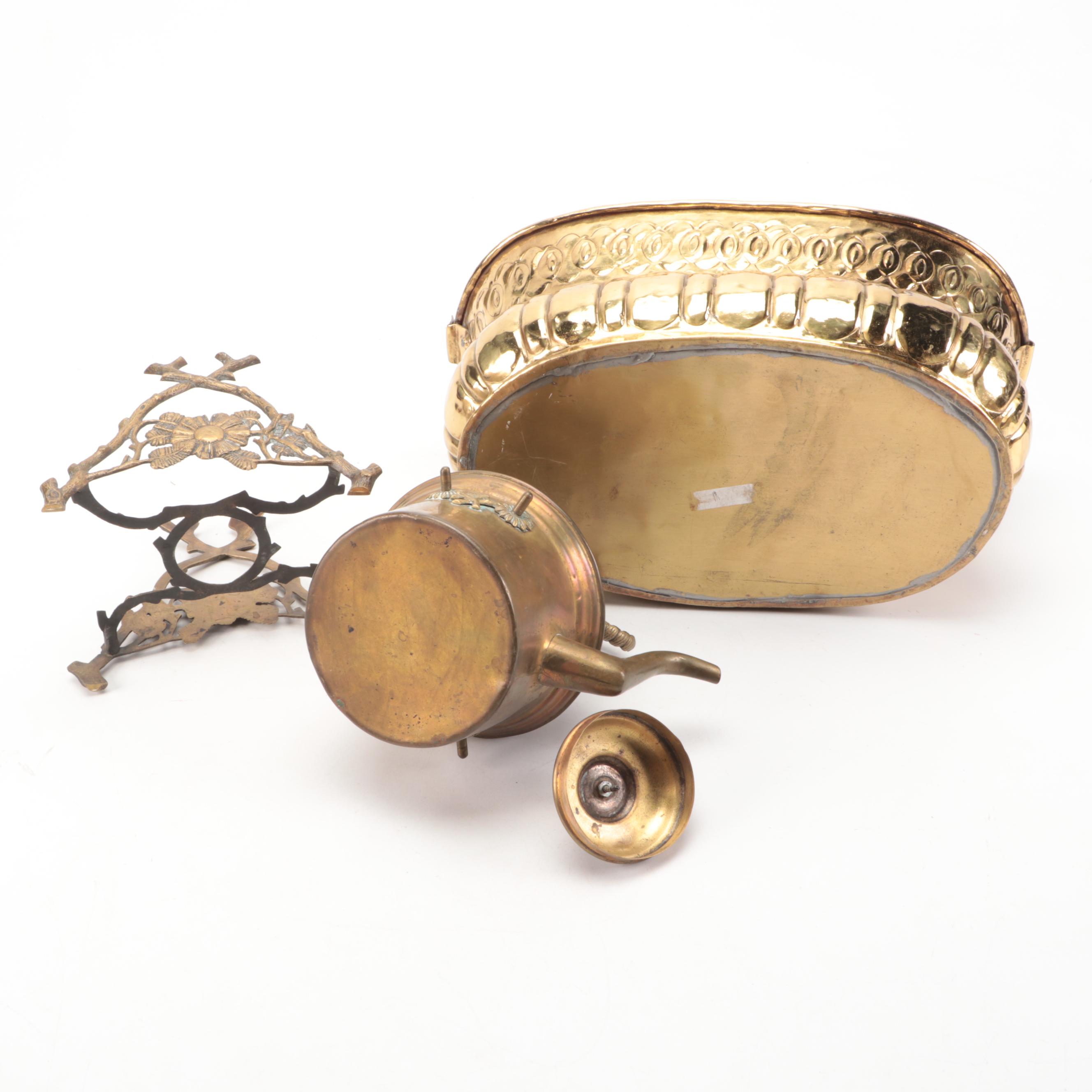 Brass Planters, Bowls, Kettle and Candlesticks