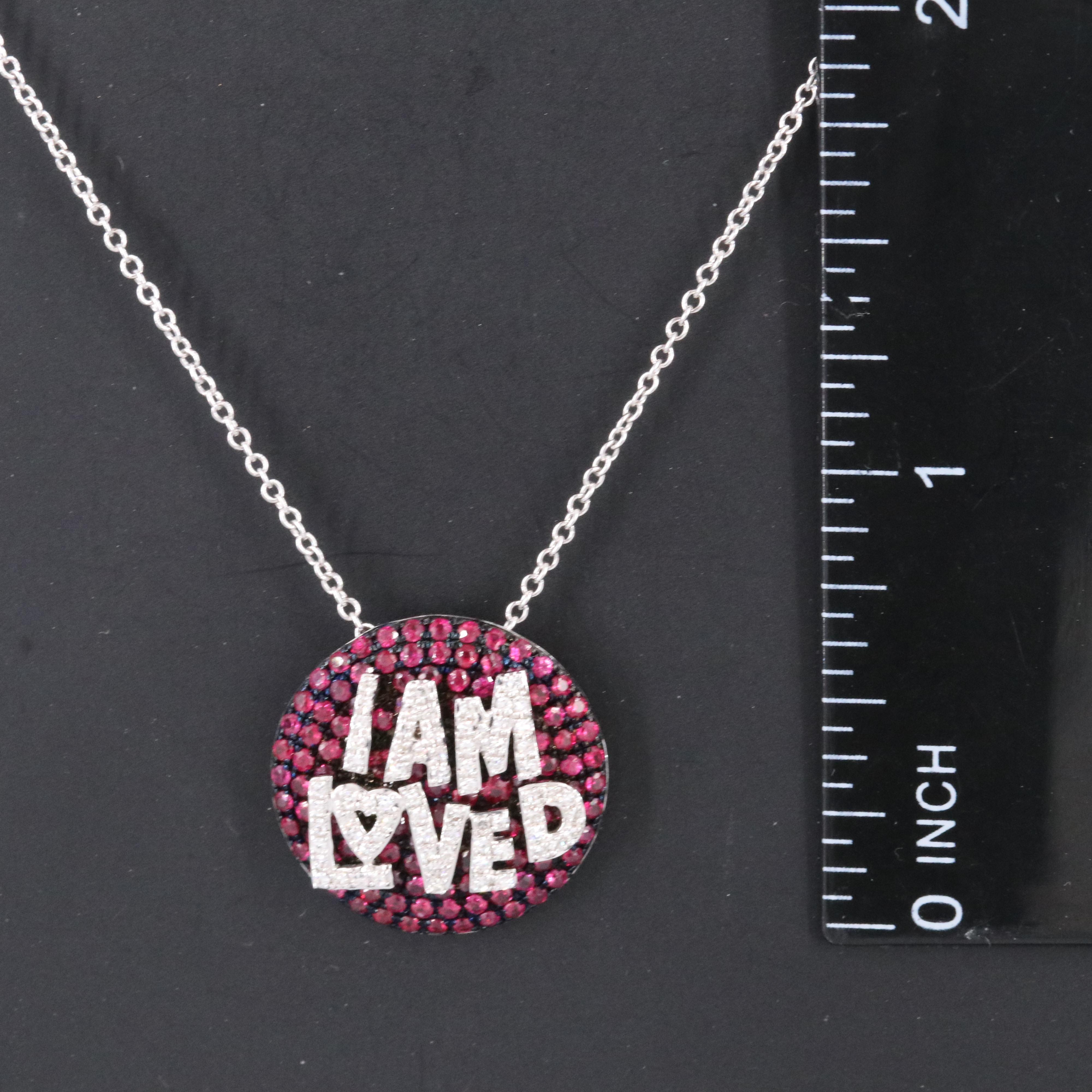 EFFY 14K Diamond and Ruby "I AM LOVED" Pendant Necklace